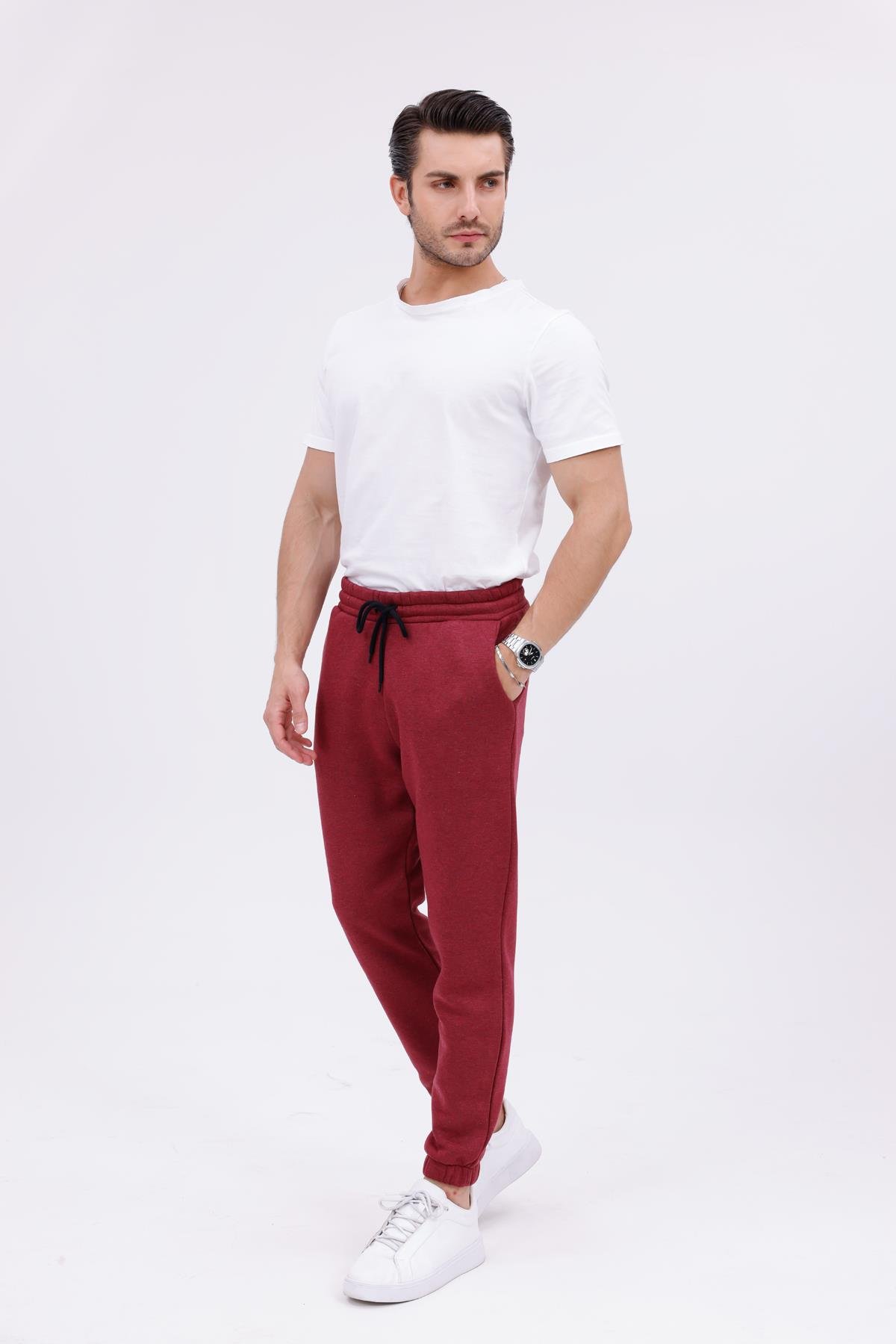 FİHA/9545-ERKEK ŞARDONLU 3 İPLİK EŞOFMAN ALT - BORDO