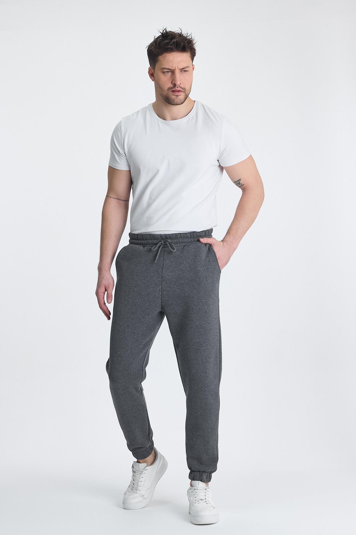 FİHA/9545-ERKEK ŞARDONLU 3 İPLİK EŞOFMAN ALT - FÜME