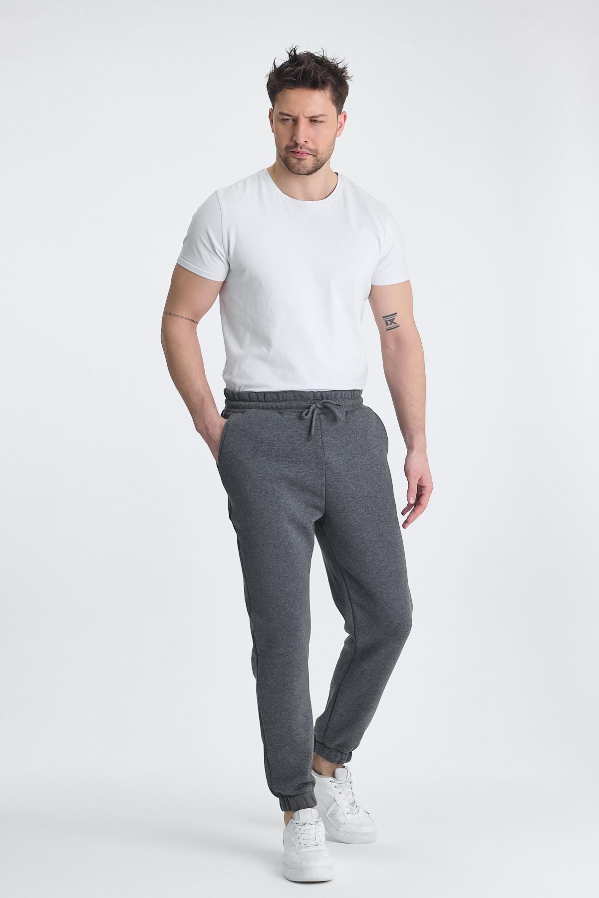FİHA/9545-ERKEK ŞARDONLU 3 İPLİK EŞOFMAN ALT - FÜME