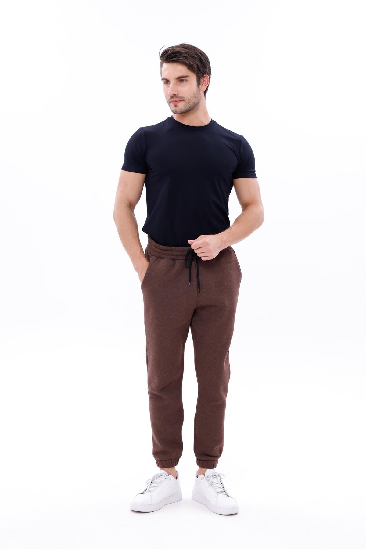 FİHA/9545-ERKEK ŞARDONLU 3 İPLİK EŞOFMAN ALT - KAHVE