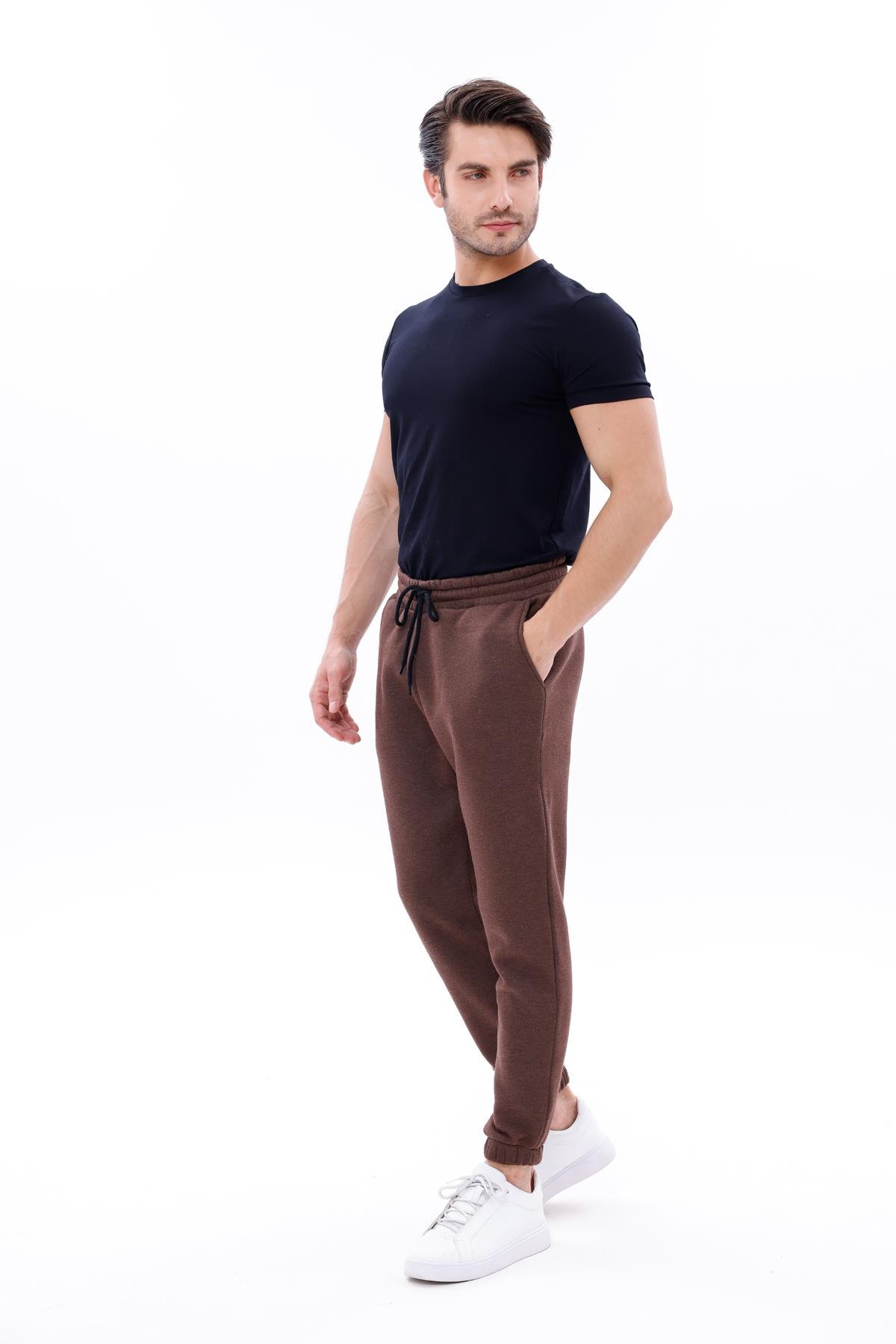 FİHA/9545-ERKEK ŞARDONLU 3 İPLİK EŞOFMAN ALT - KAHVE
