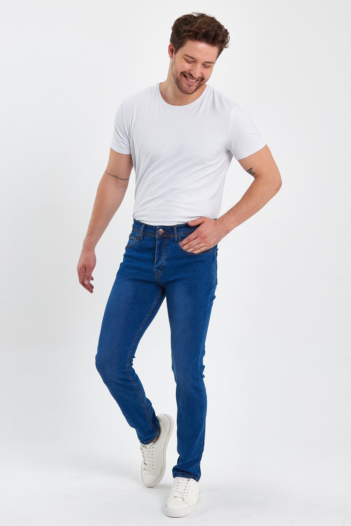 FİHA/AŞTI-8920 ERKEK TAŞLAMALI  KLASİK JEANS - MAVİ