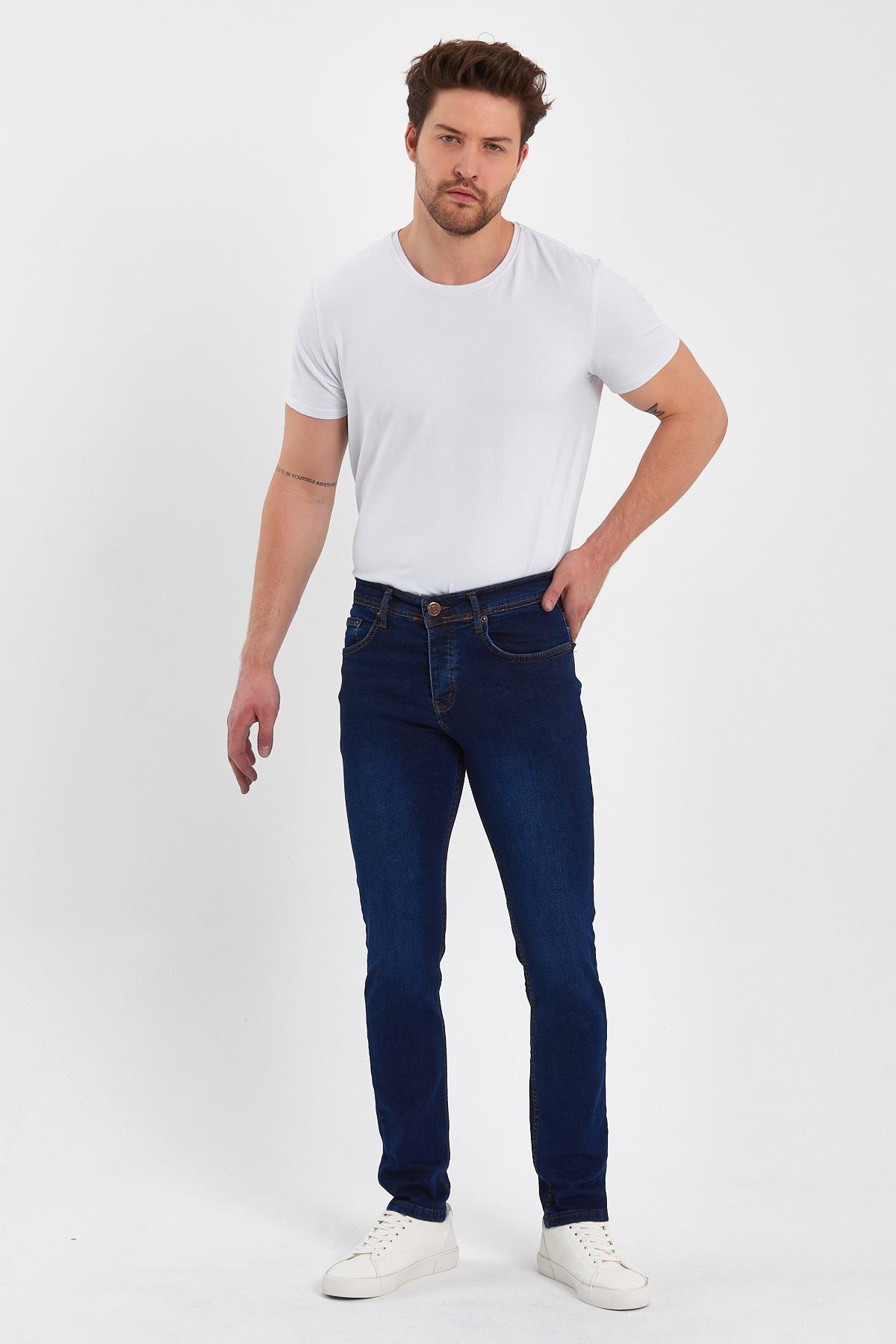 FİHA/AŞTI-8920 ERKEK TAŞLAMALI  KLASİK JEANS - KOYU MAVİ