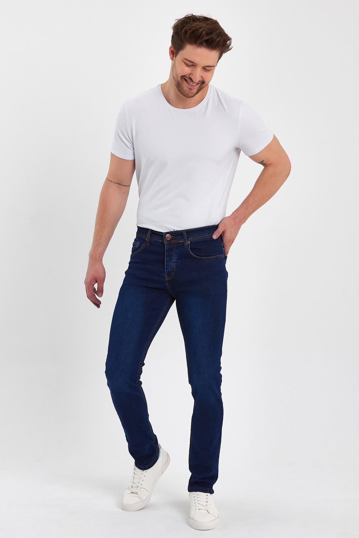 FİHA/AŞTI-8920 ERKEK TAŞLAMALI  KLASİK JEANS - KOYU MAVİ