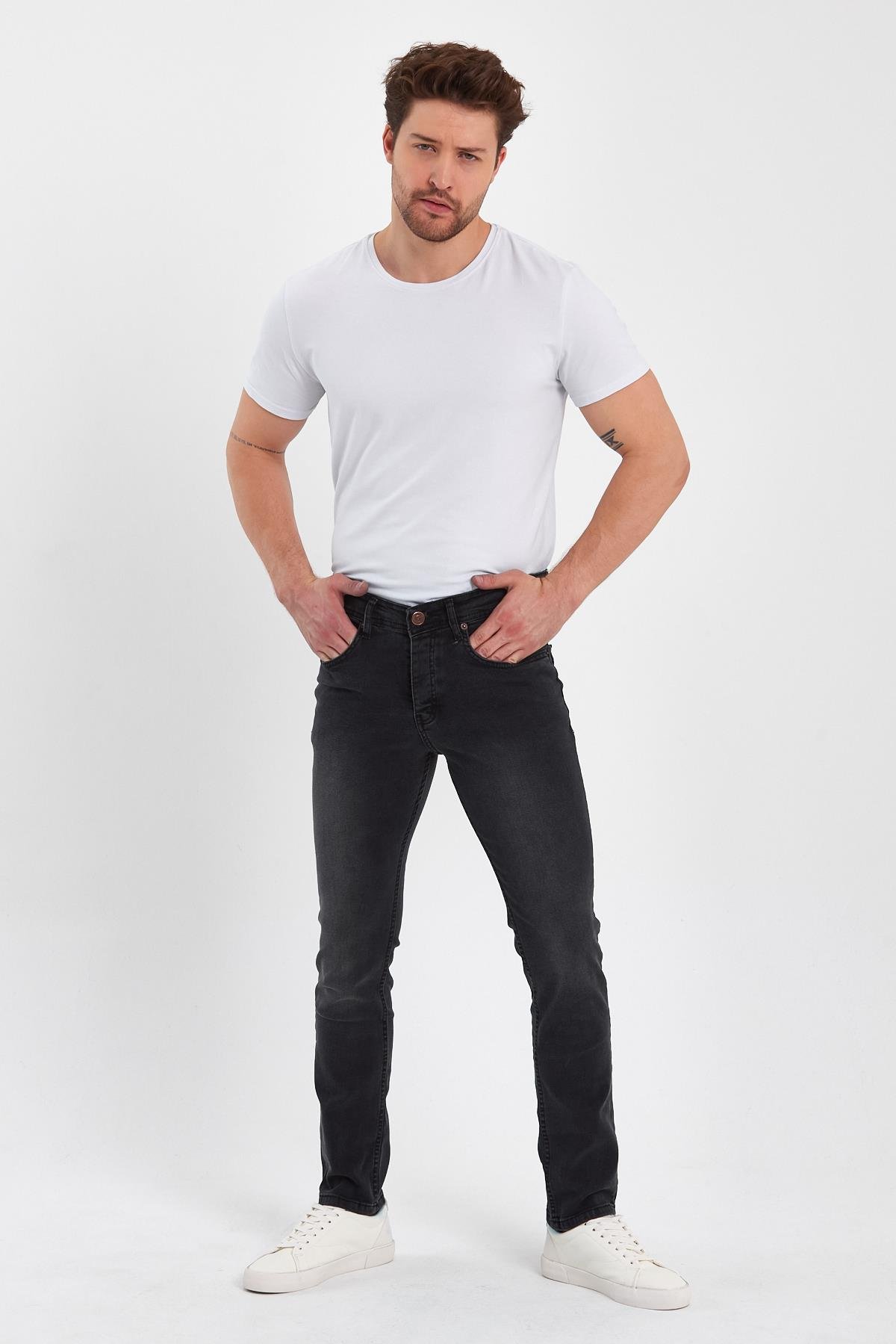 FİHA/BABA-8067 ERKEKN FERMUARLI TAŞLI KLASİK JEANS - ANTRASİT 
