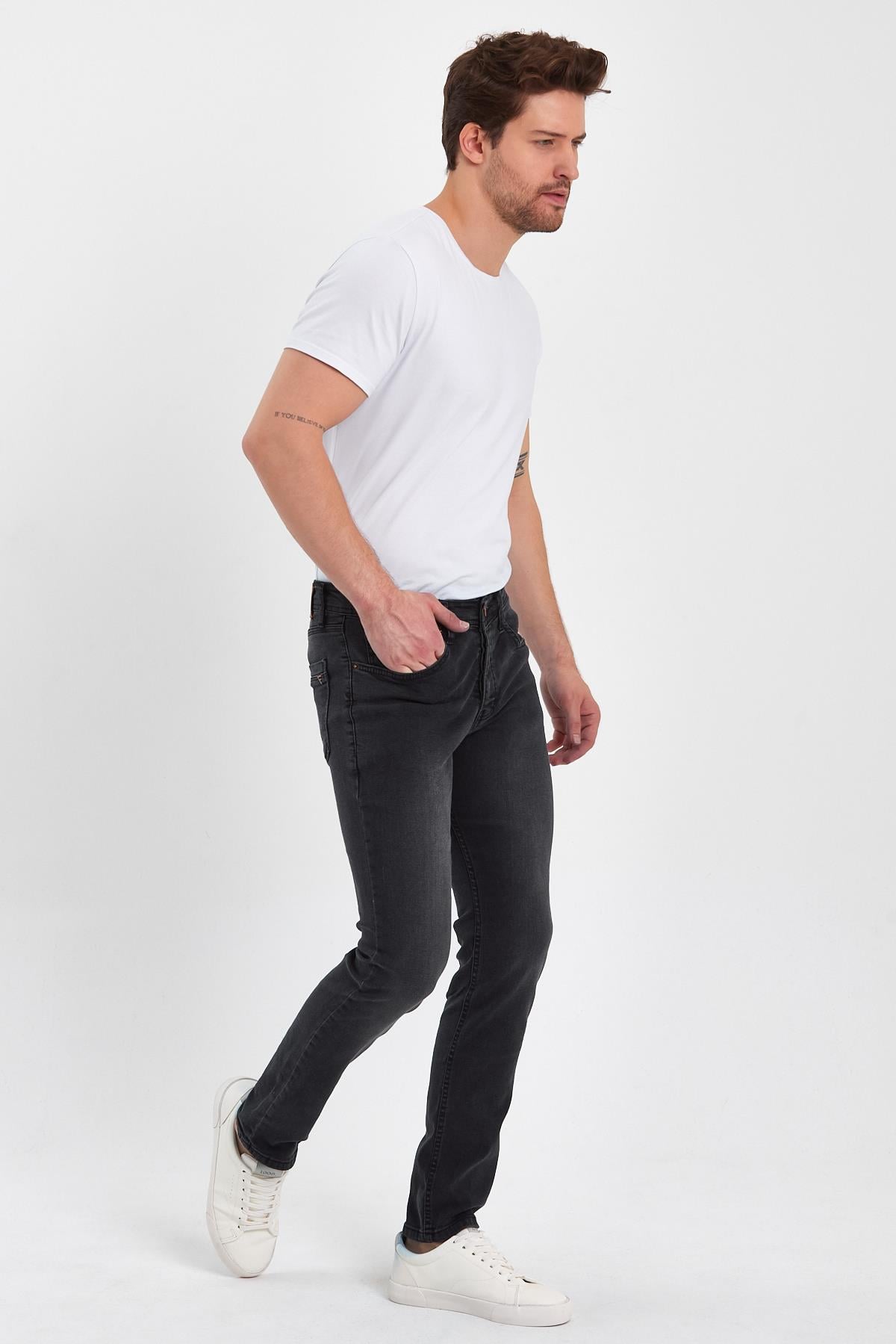 FİHA/BABA-8067 ERKEKN FERMUARLI TAŞLI KLASİK JEANS - ANTRASİT 