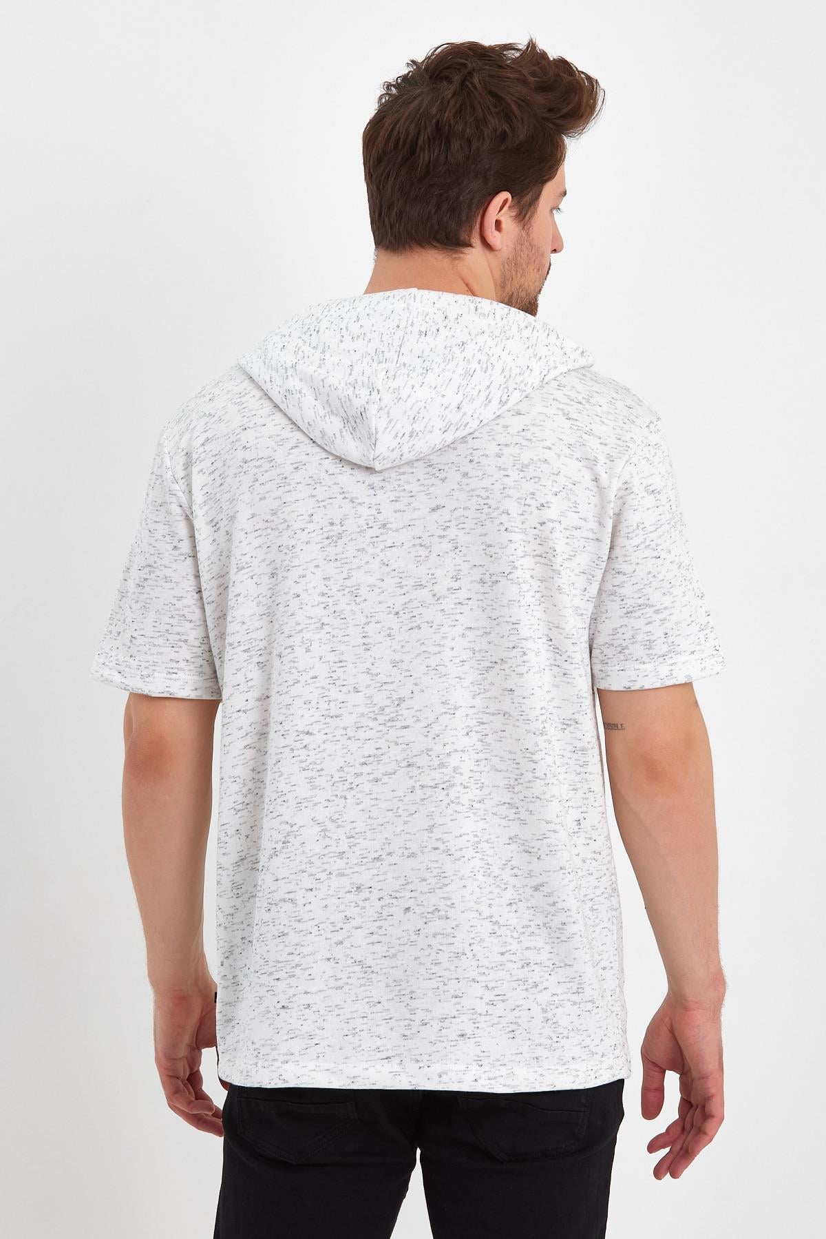 FİHA/BAZAR-7009 ERKEK KAPŞONLU KISSA KOL T-SHIRT - BEYAZ