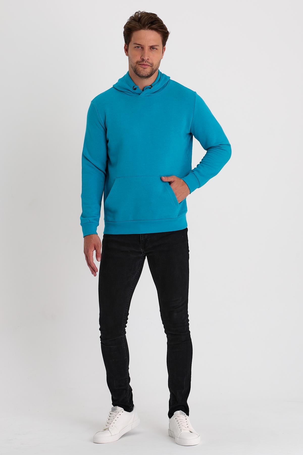 FİHA/CİLİM-8101 ERKEK KAPŞONLU KANGURU CEPLİ SWEAT - MAVİ 
