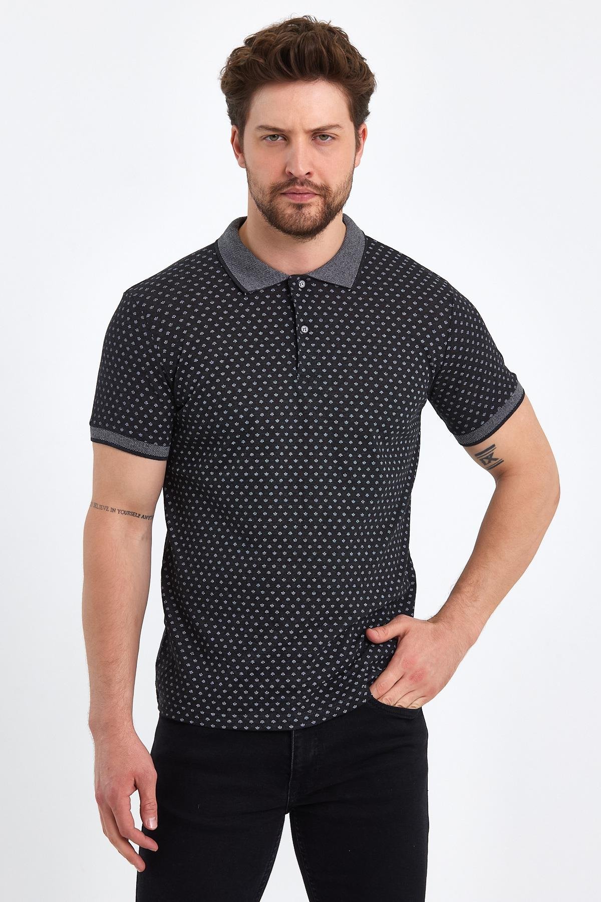 FİHA/DAYANÇA-8509 ERKEK DESENLİ  POLA YAKA T-SHIRT - ANTRASİT