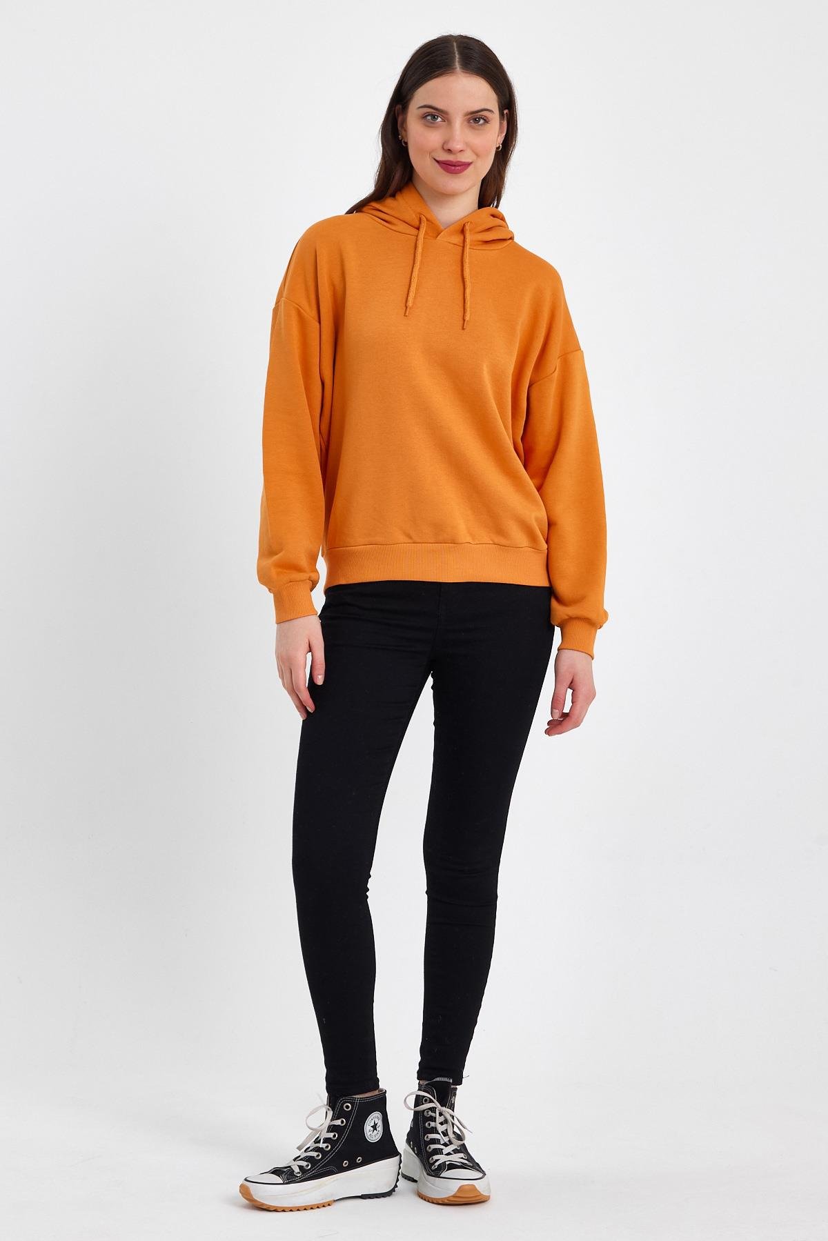 FİHA/DİDİNMEK-5010 KADIN ŞARDONSUZ KAPŞONLU OVERSIZE SWEAT - HARDAL SARISI 