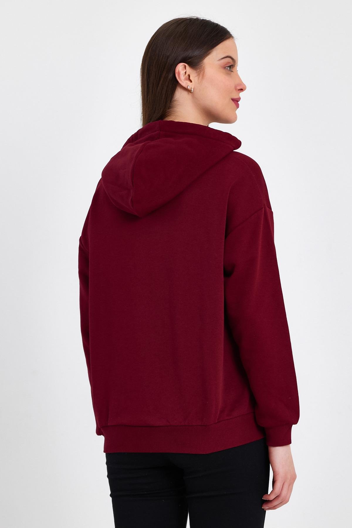 FİHA/DİDİNMEK-5010 KADIN ŞARDONSUZ KAPŞONLU OVERSIZE SWEAT - BORDO