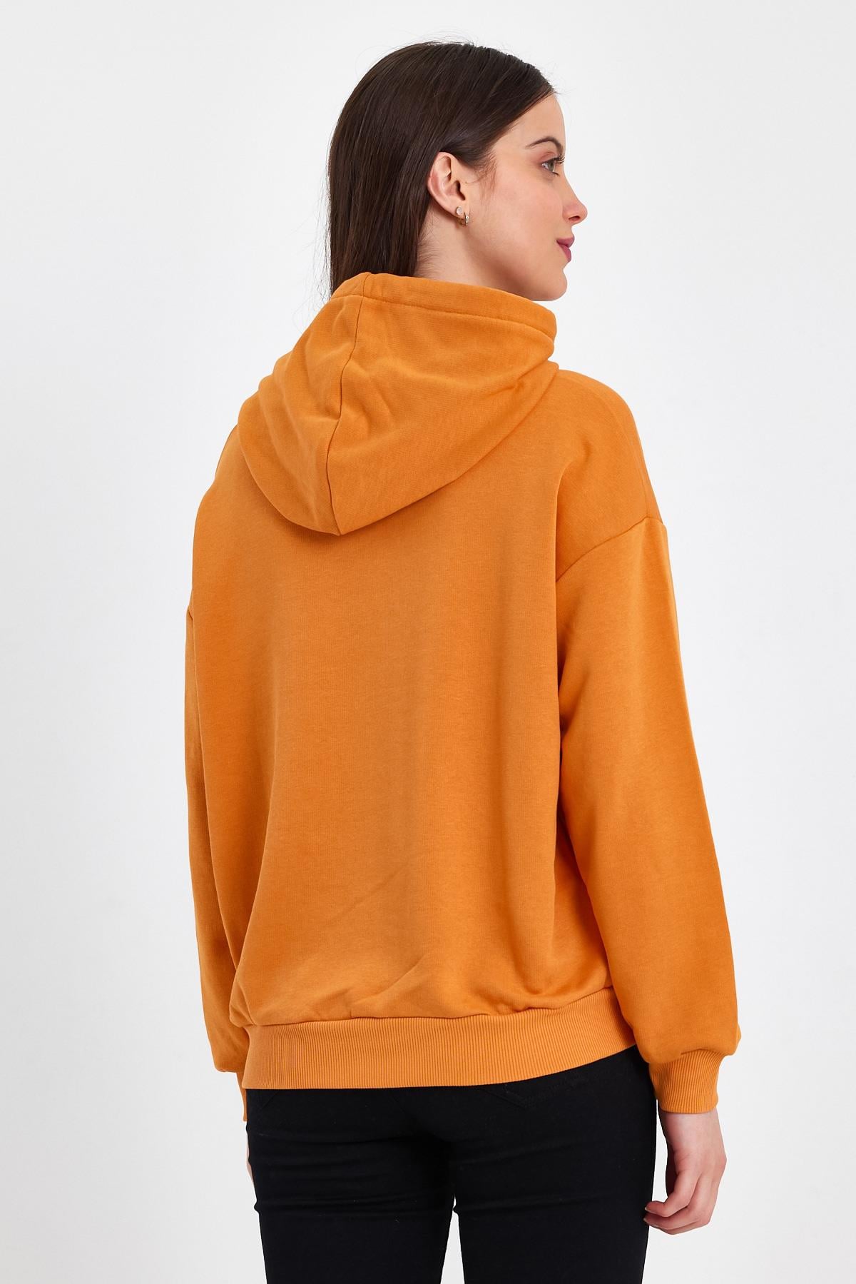 FİHA/DİDİNMEK-5010 KADIN ŞARDONSUZ KAPŞONLU OVERSIZE SWEAT - HARDAL SARISI 