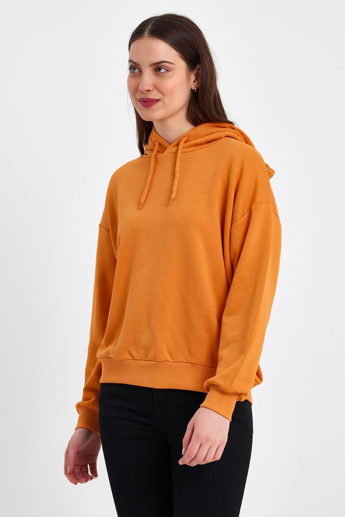 FİHA/DİDİNMEK-5010 KADIN ŞARDONSUZ KAPŞONLU OVERSIZE SWEAT - HARDAL SARISI 