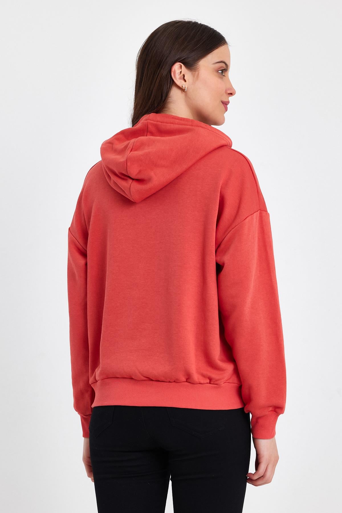 FİHA/DİDİNMEK-5010 KADIN ŞARDONSUZ KAPŞONLU OVERSIZE SWEAT - KIRMIZI