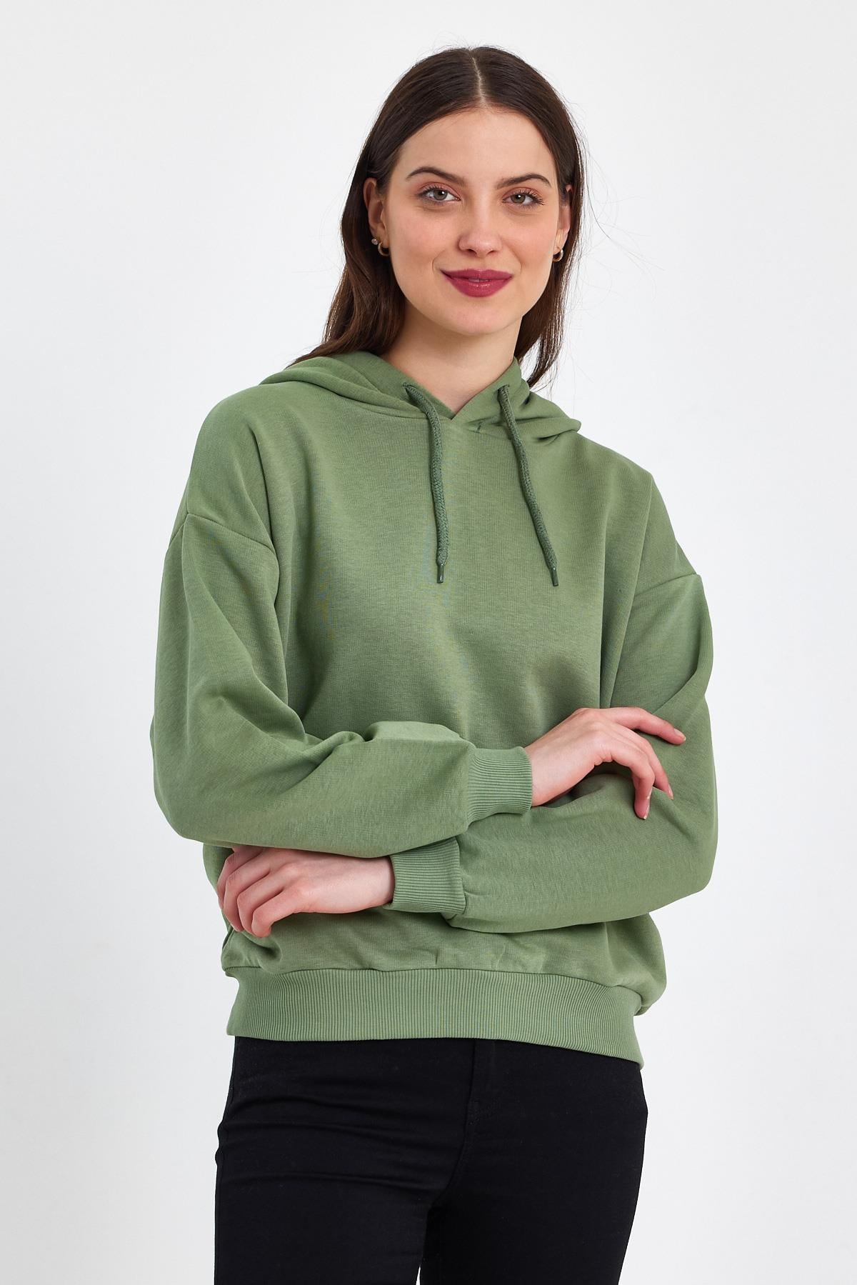 FİHA/DİDİNMEK-5010 KADIN ŞARDONSUZ KAPŞONLU OVERSIZE SWEAT - YEŞİL
