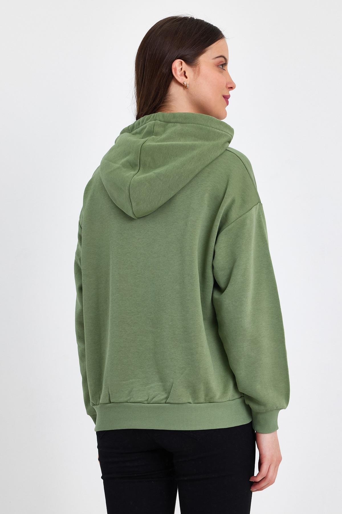 FİHA/DİDİNMEK-5010 KADIN ŞARDONSUZ KAPŞONLU OVERSIZE SWEAT - YEŞİL