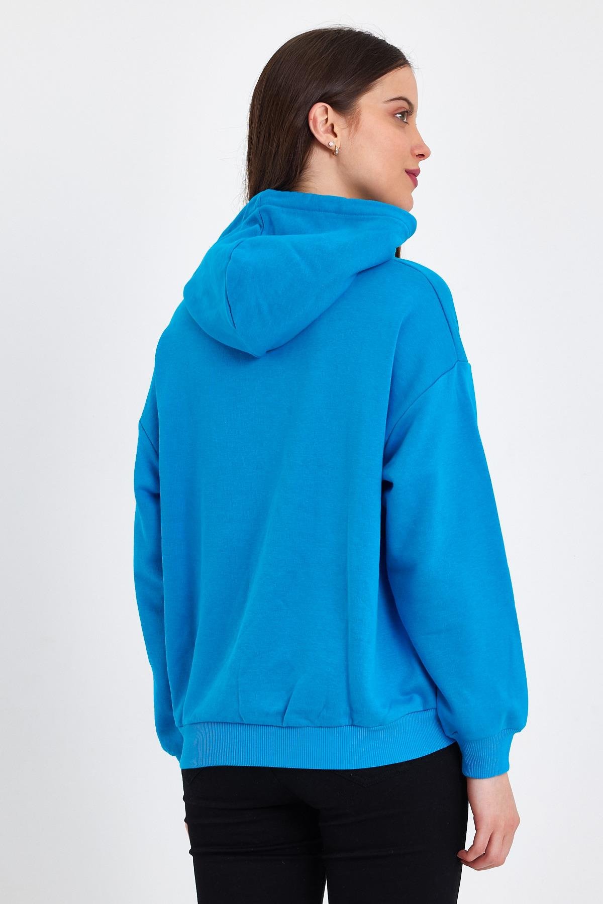 FİHA/DİDİNMEK-5010 KADIN ŞARDONSUZ OVERSIZE KAPŞONLU SWEAT - MAVİ