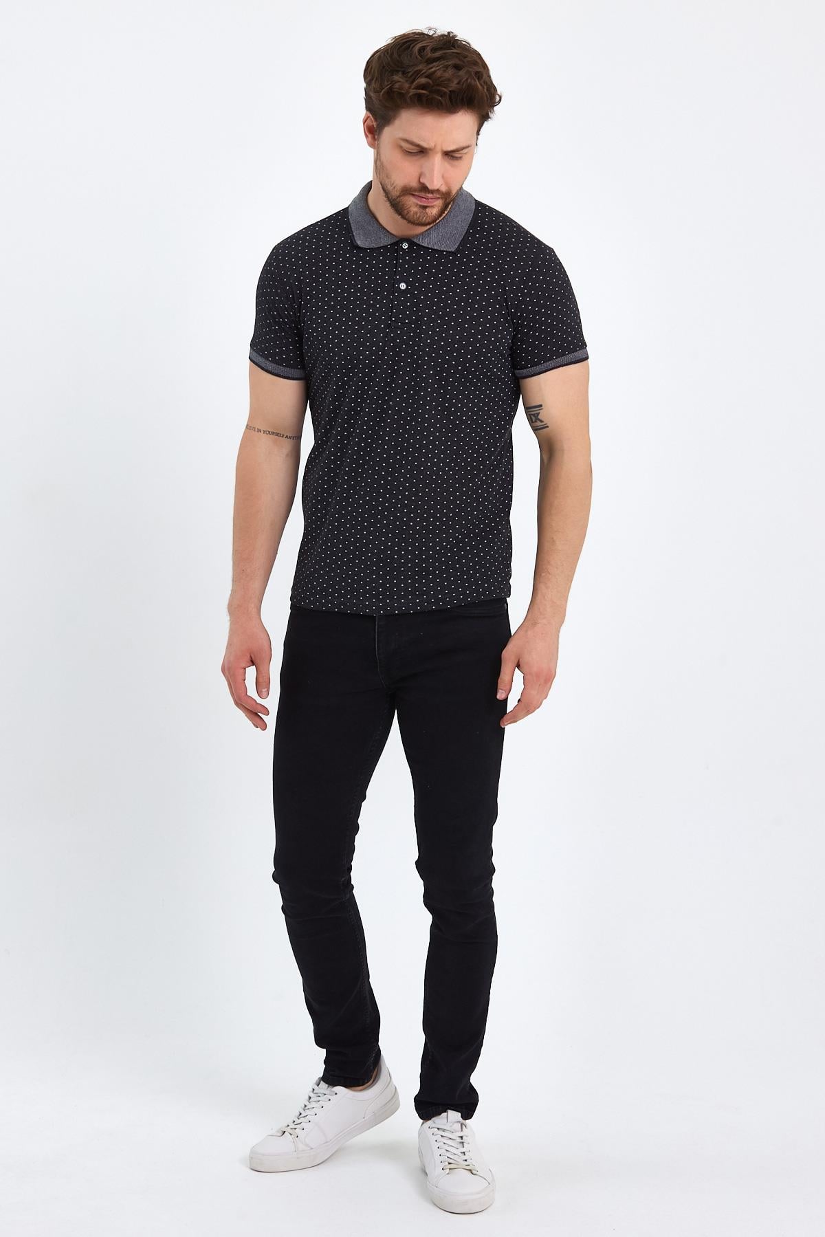FİHA/DİVRİN-8889-ERKEK- DESENLİ POLO YAKA T-SHIRT - ANTRASİT