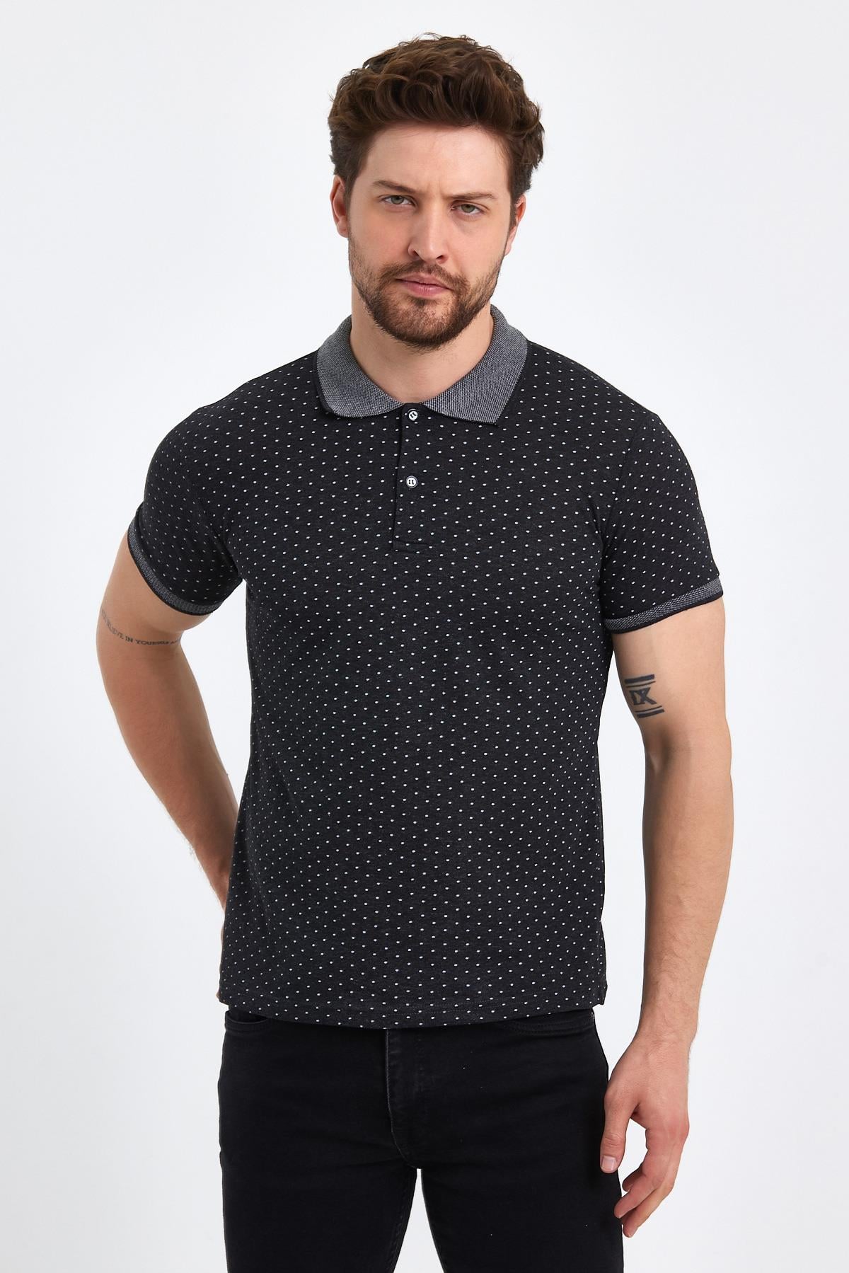 FİHA/DİVRİN-8889-ERKEK- DESENLİ POLO YAKA T-SHIRT - ANTRASİT