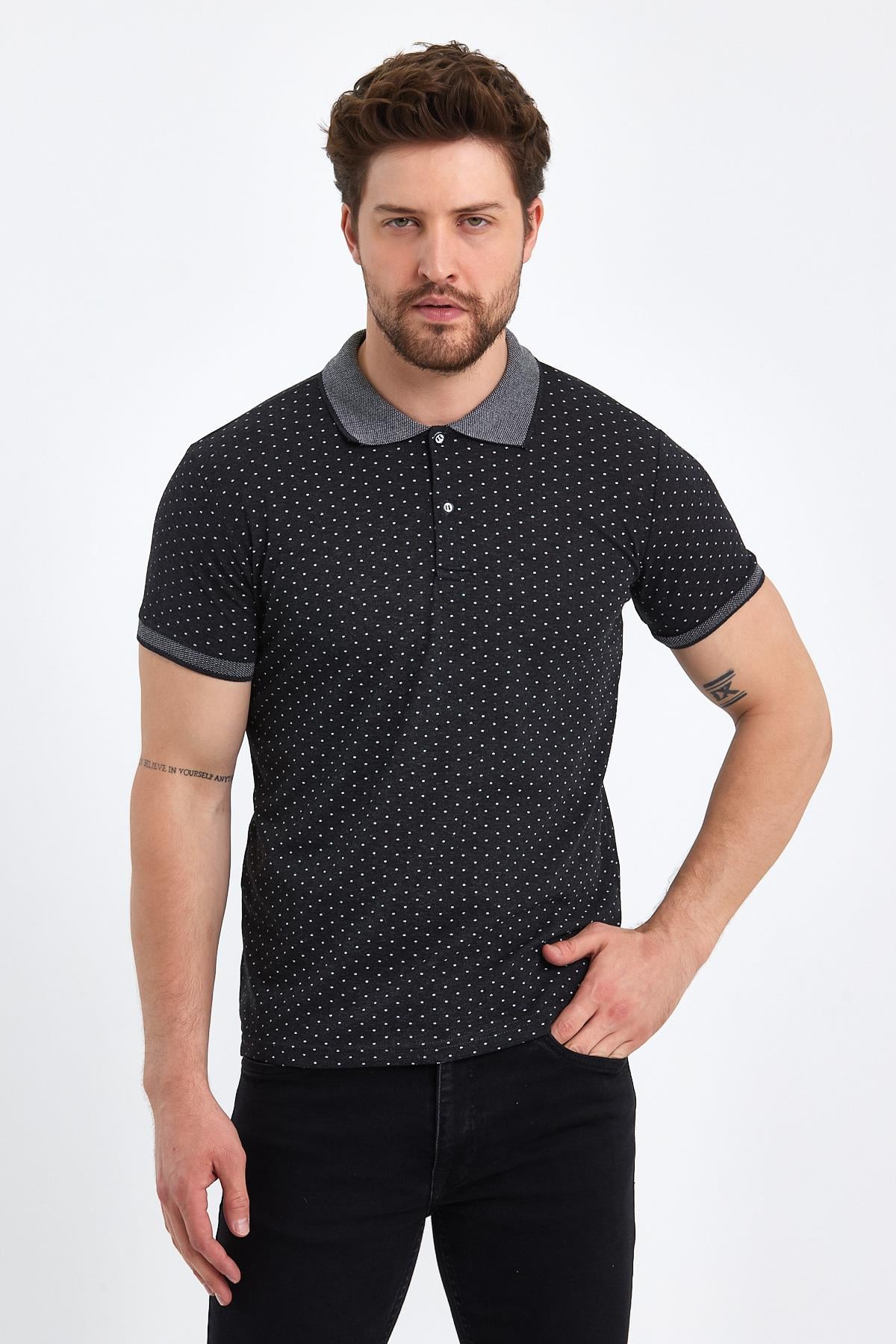 FİHA/DİVRİN-8889-ERKEK- DESENLİ POLO YAKA T-SHIRT - ANTRASİT