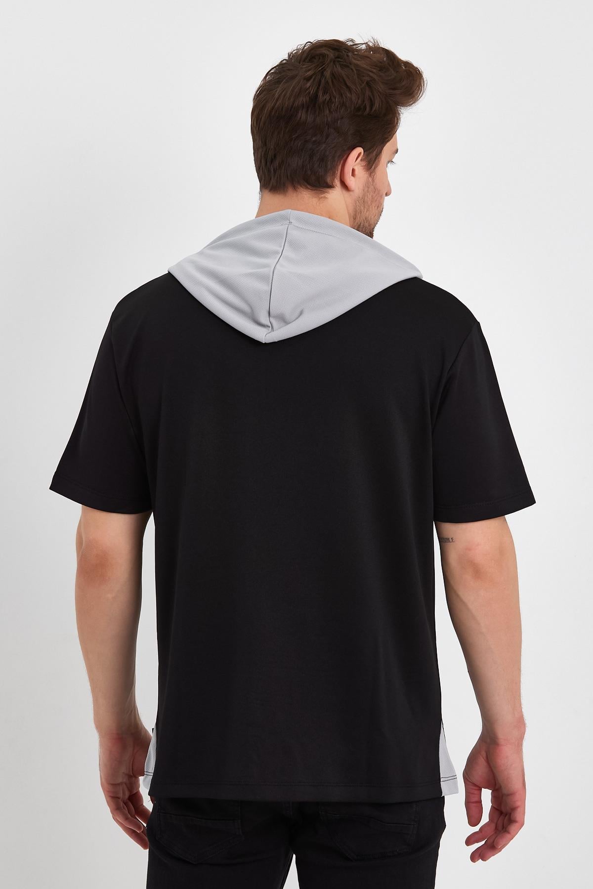 FİHA/FIRTINA-7006 ERKEK BASKISIZ KAPŞONLU T-SHIRT - SİYAH