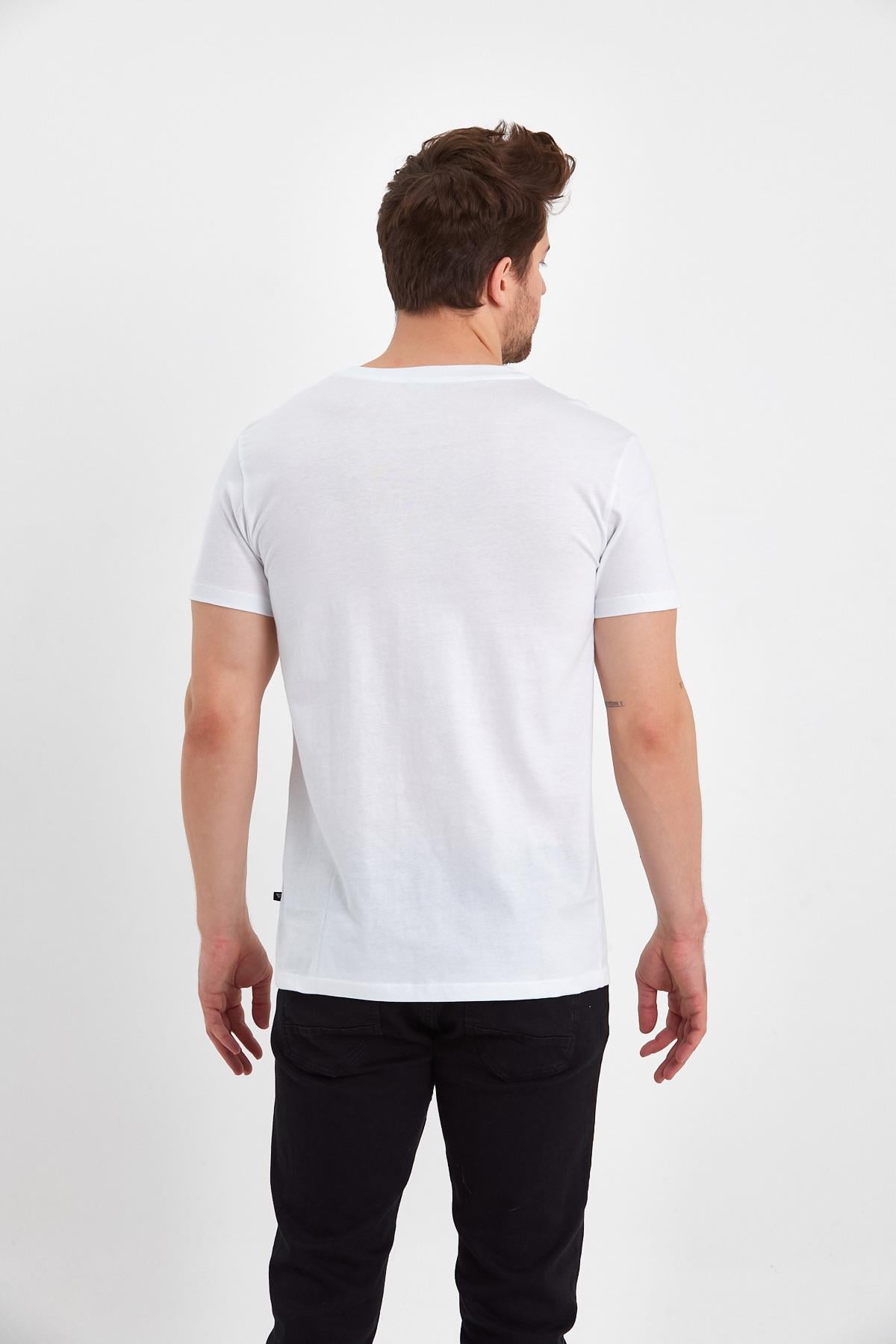 FİHA/GADAKLI-9035 ERKEK V YAKA KOMPAK T-SHIRT - BEYAZ 