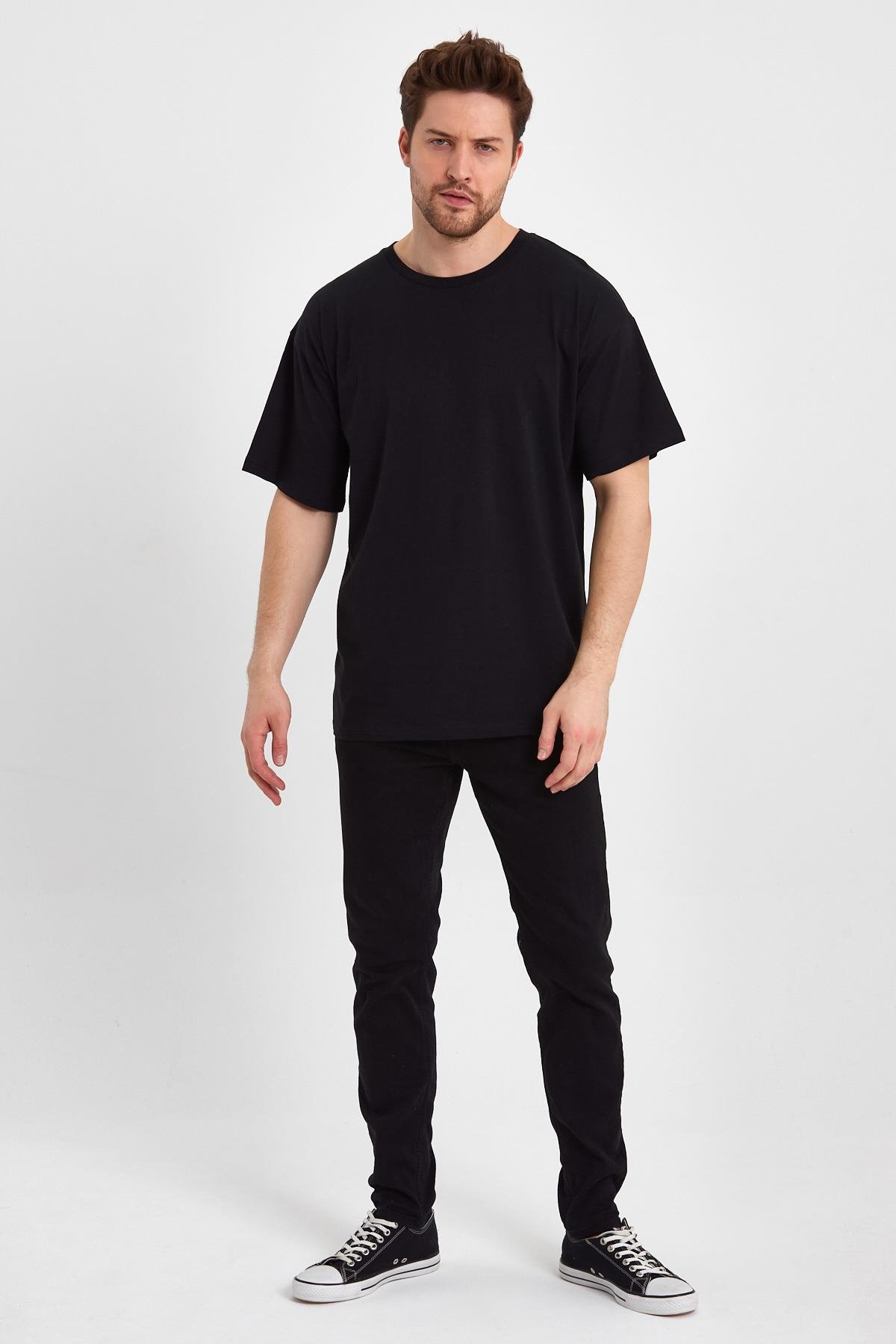 FİHA/GAGİLİÇ-9030 ERKEK OVERSIZE SIFIR YAKA KOMPAK T-SHIRT - SİYAH 