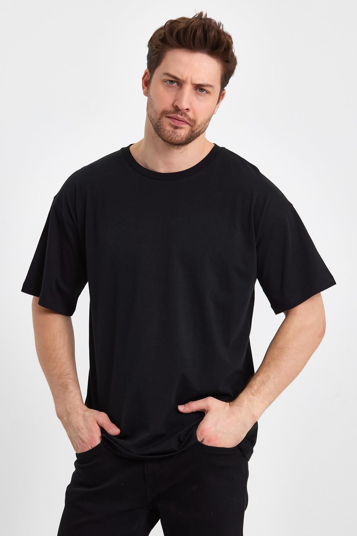FİHA/GAGİLİÇ-9030 ERKEK OVERSIZE SIFIR YAKA KOMPAK T-SHIRT - SİYAH 
