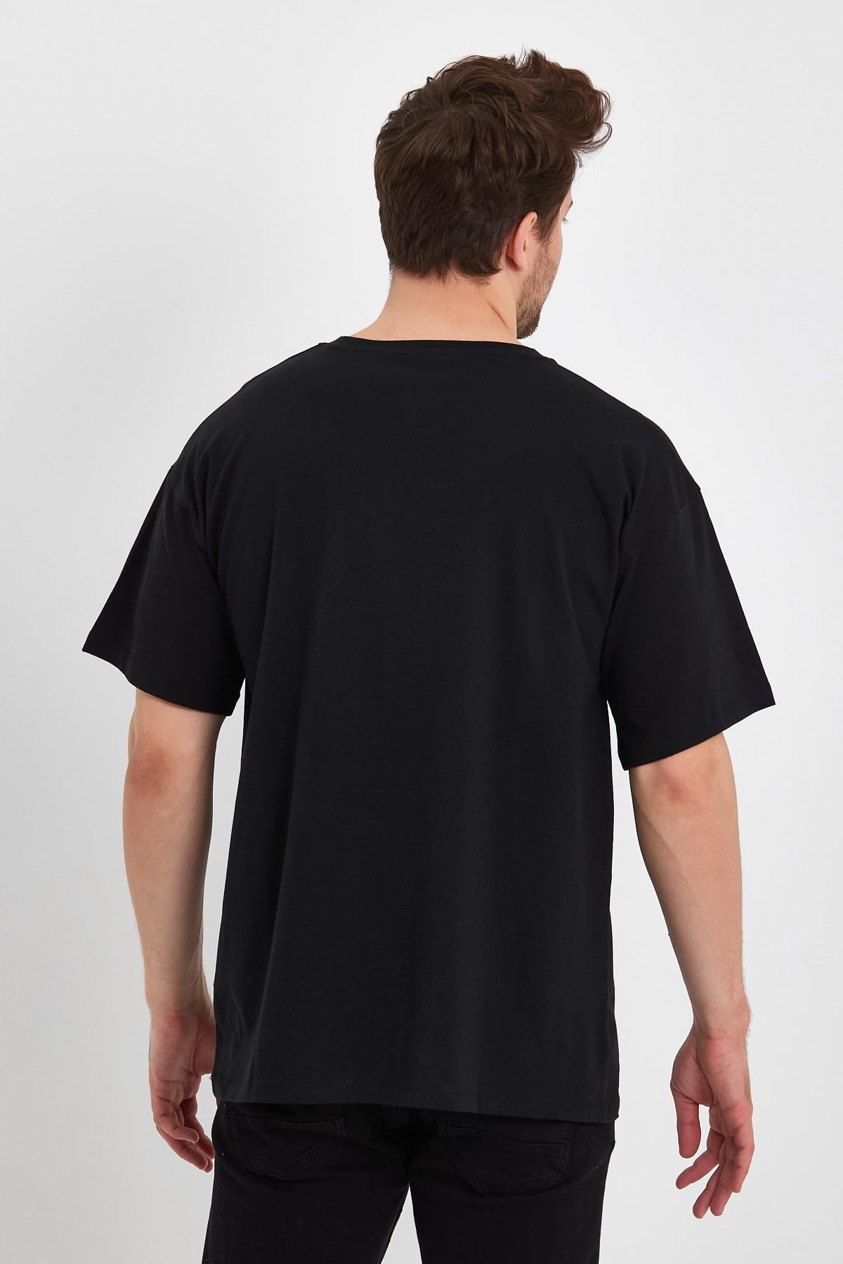 FİHA/GAGİLİÇ-9030 ERKEK OVERSIZE SIFIR YAKA KOMPAK T-SHIRT - SİYAH 