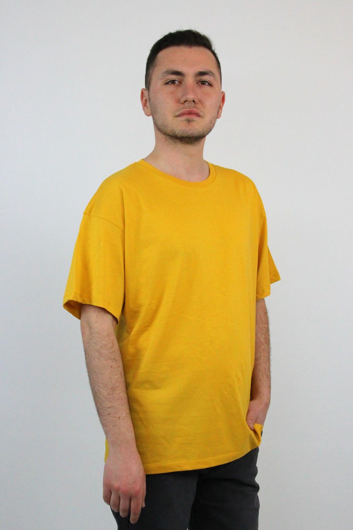 FİHA/GAGİLİÇ-9030 ERKEK OVERSIZE SIFIR YAKA KOMPAK T-SHIRT - SUN FLOWER 