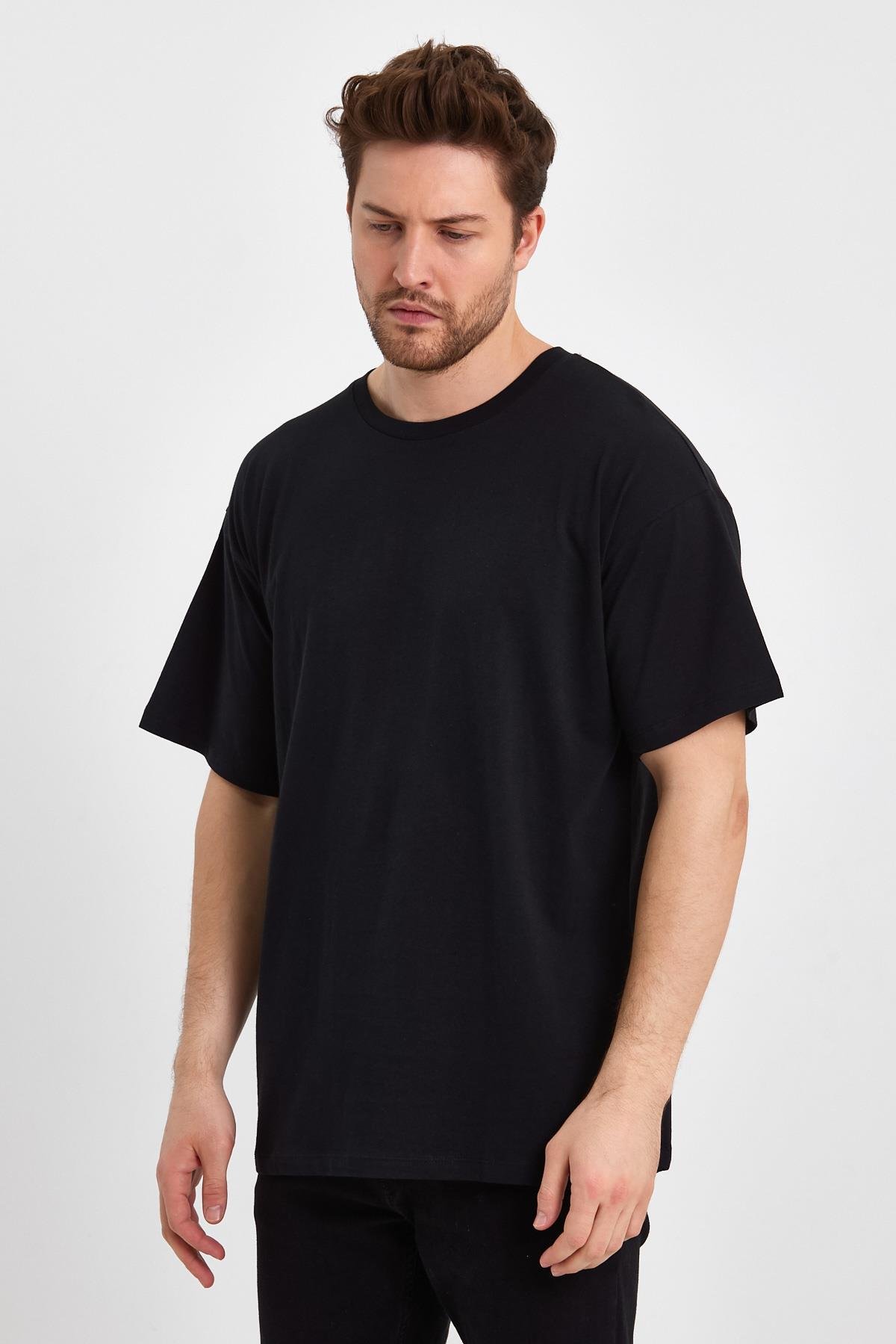FİHA/GAGİLİÇ-9030 ERKEK OVERSIZE SIFIR YAKA KOMPAK T-SHIRT - SİYAH 