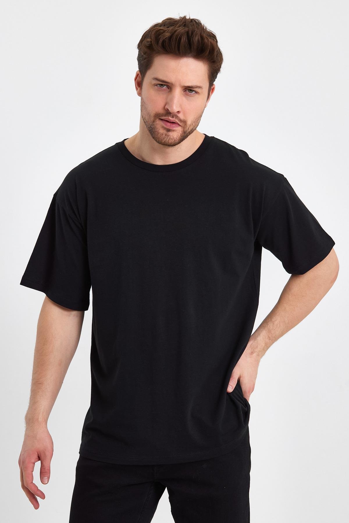 FİHA/GAGİLİÇ-9030 ERKEK OVERSIZE SIFIR YAKA KOMPAK T-SHIRT - SİYAH 