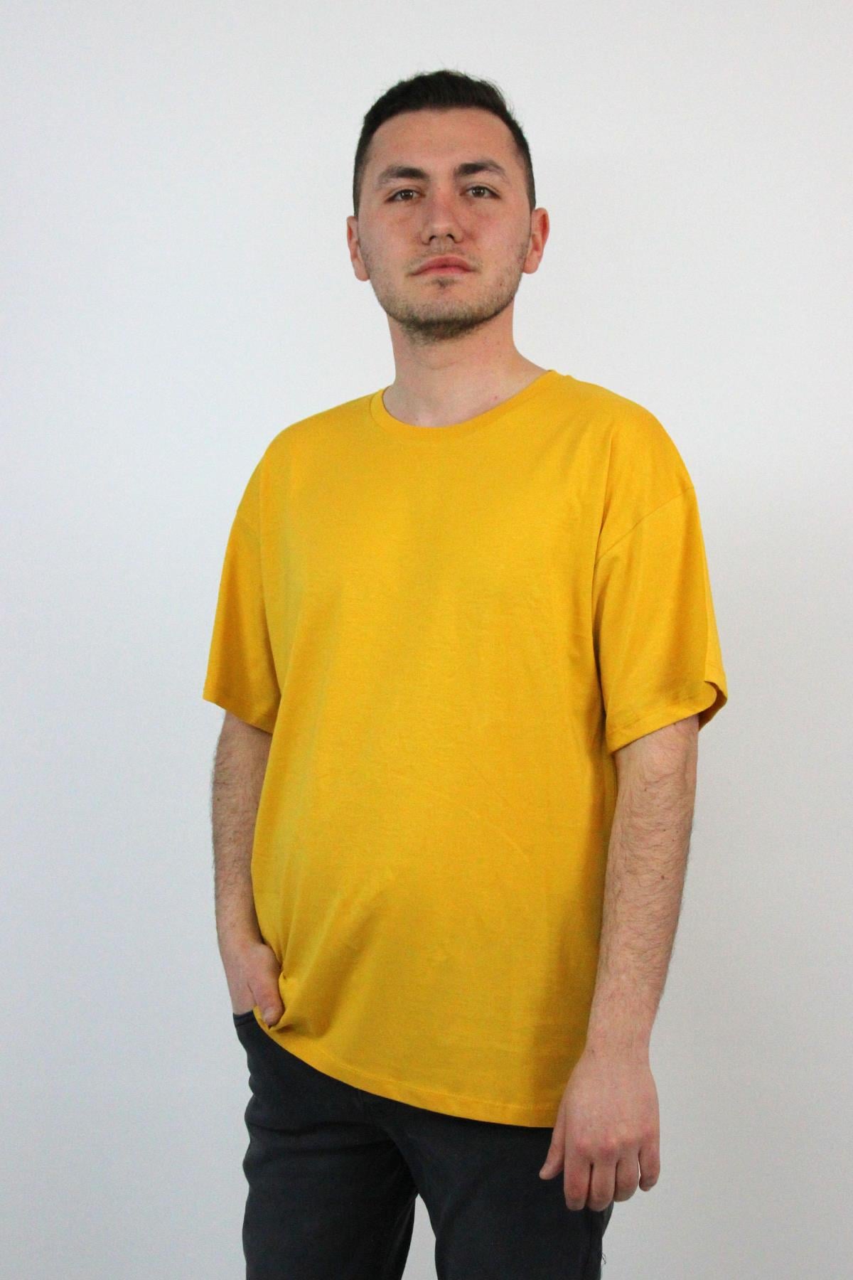 FİHA/GAGİLİÇ-9030 ERKEK OVERSIZE SIFIR YAKA KOMPAK T-SHIRT - SUN FLOWER 