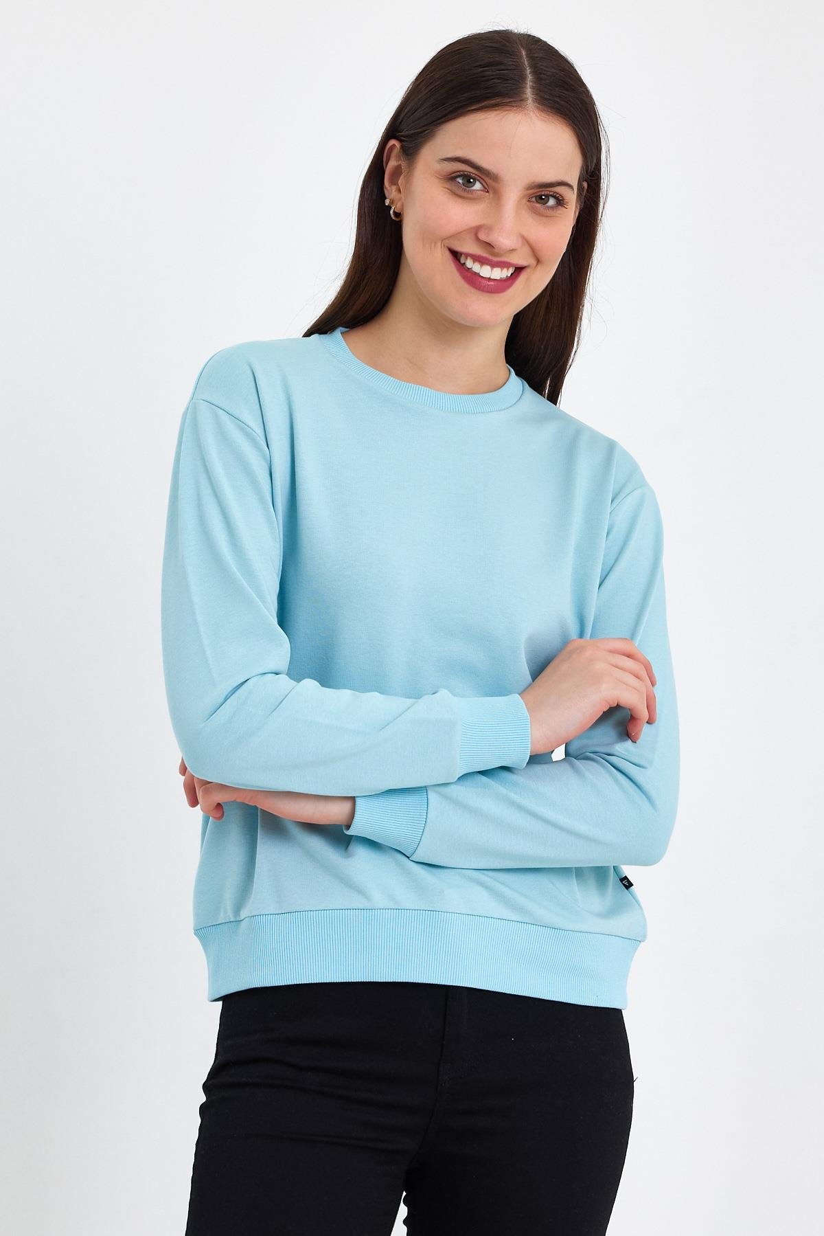 FİHA/GALEMLİK-5011 KADIN LİKRALI KOMPAK SIFIR YAKA SWEAT - BUZ MAVİ