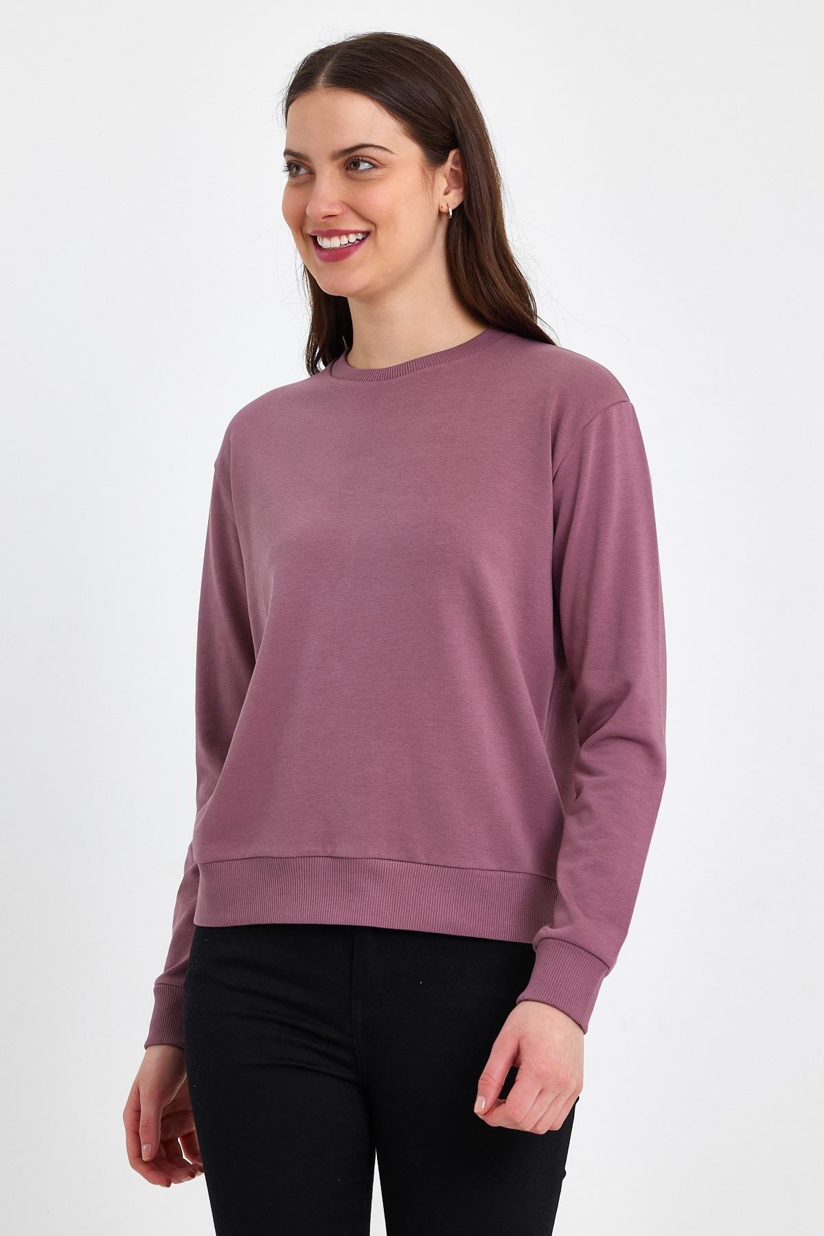 FİHA/GALEMLİK-5011 KADIN LİKRALI KOMPAK SIFIR YAKA SWEAT - VİZON