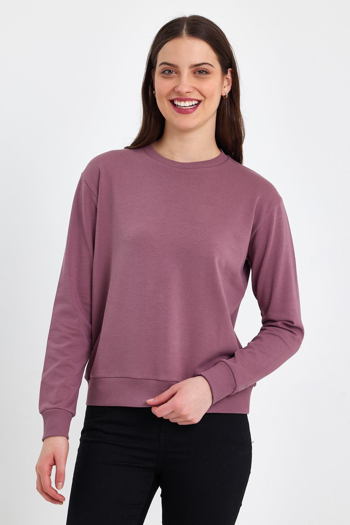 FİHA/GALEMLİK-5011 KADIN LİKRALI KOMPAK SIFIR YAKA SWEAT - VİZON