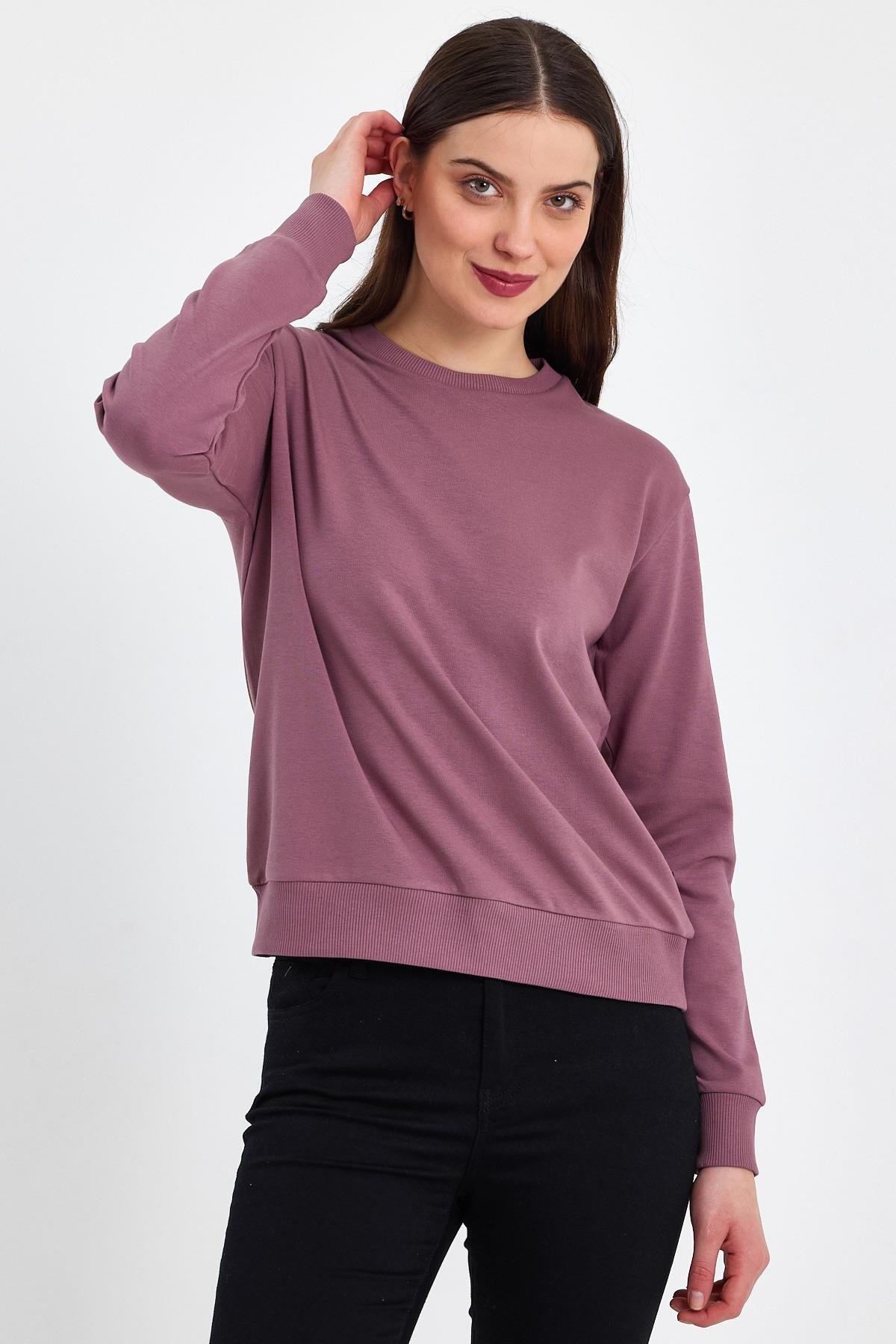FİHA/GALEMLİK-5011 KADIN LİKRALI KOMPAK SIFIR YAKA SWEAT - VİZON