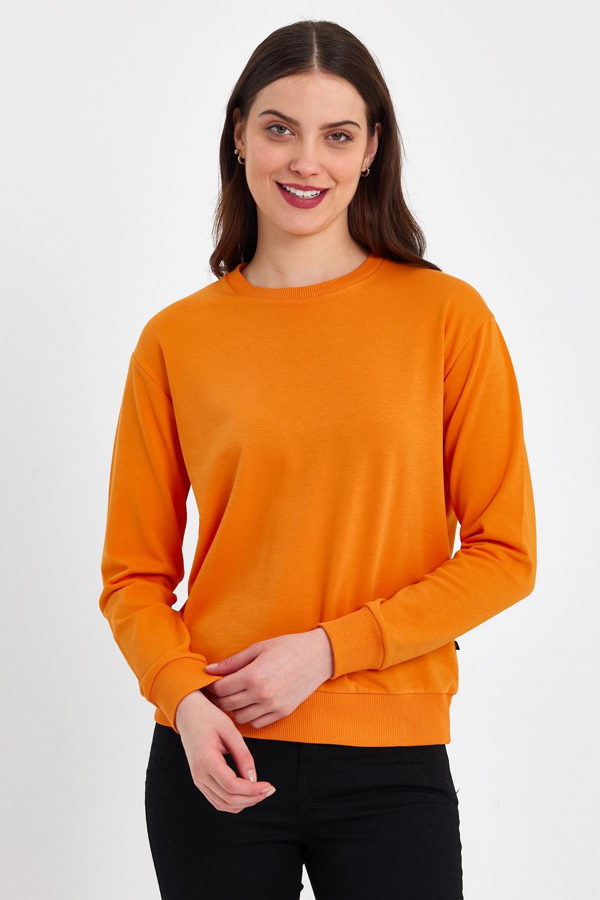 FİHA/GALEMLİK-5011 KADIN LİKRALI KOMPAK SIFIR YAKA SWEAT - TURUNCU