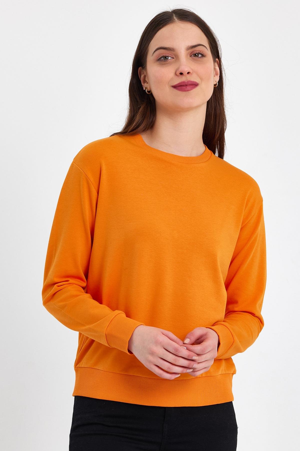 FİHA/GALEMLİK-5011 KADIN LİKRALI KOMPAK SIFIR YAKA SWEAT - TURUNCU