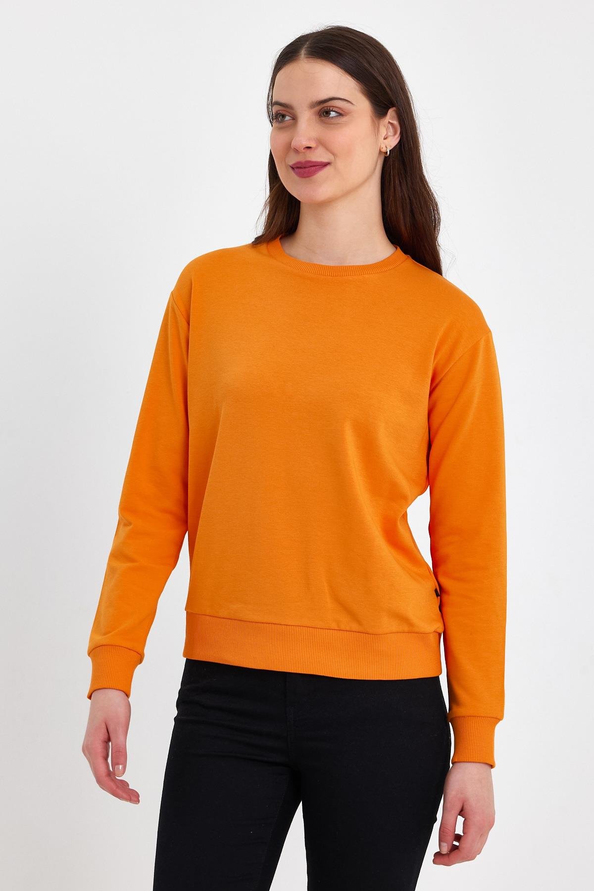 FİHA/GALEMLİK-5011 KADIN LİKRALI KOMPAK SIFIR YAKA SWEAT - TURUNCU
