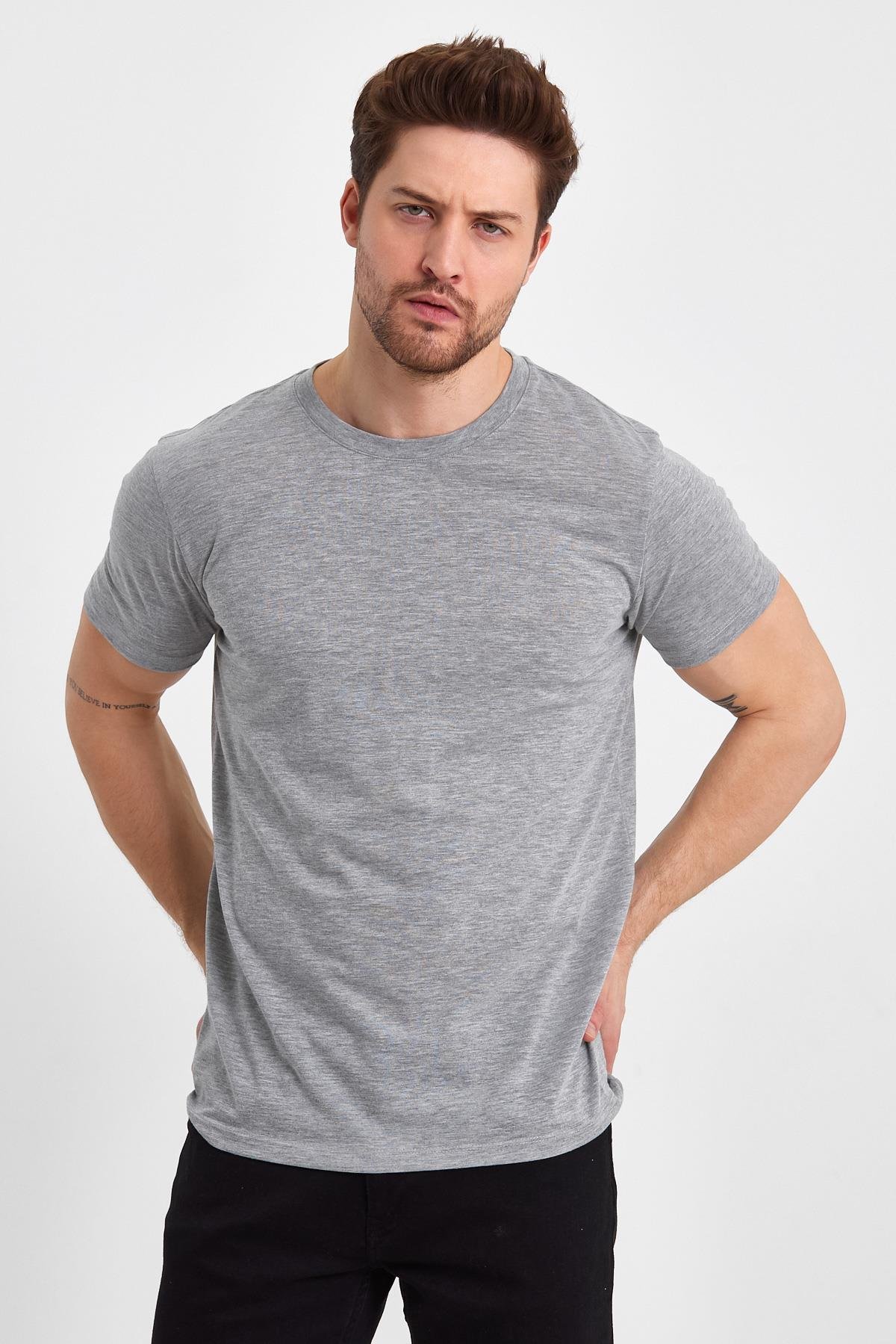 FİHA/GAP-7010 ERKEK KOMPAK SIFIR YAKA T-SHIRT - GRİ 