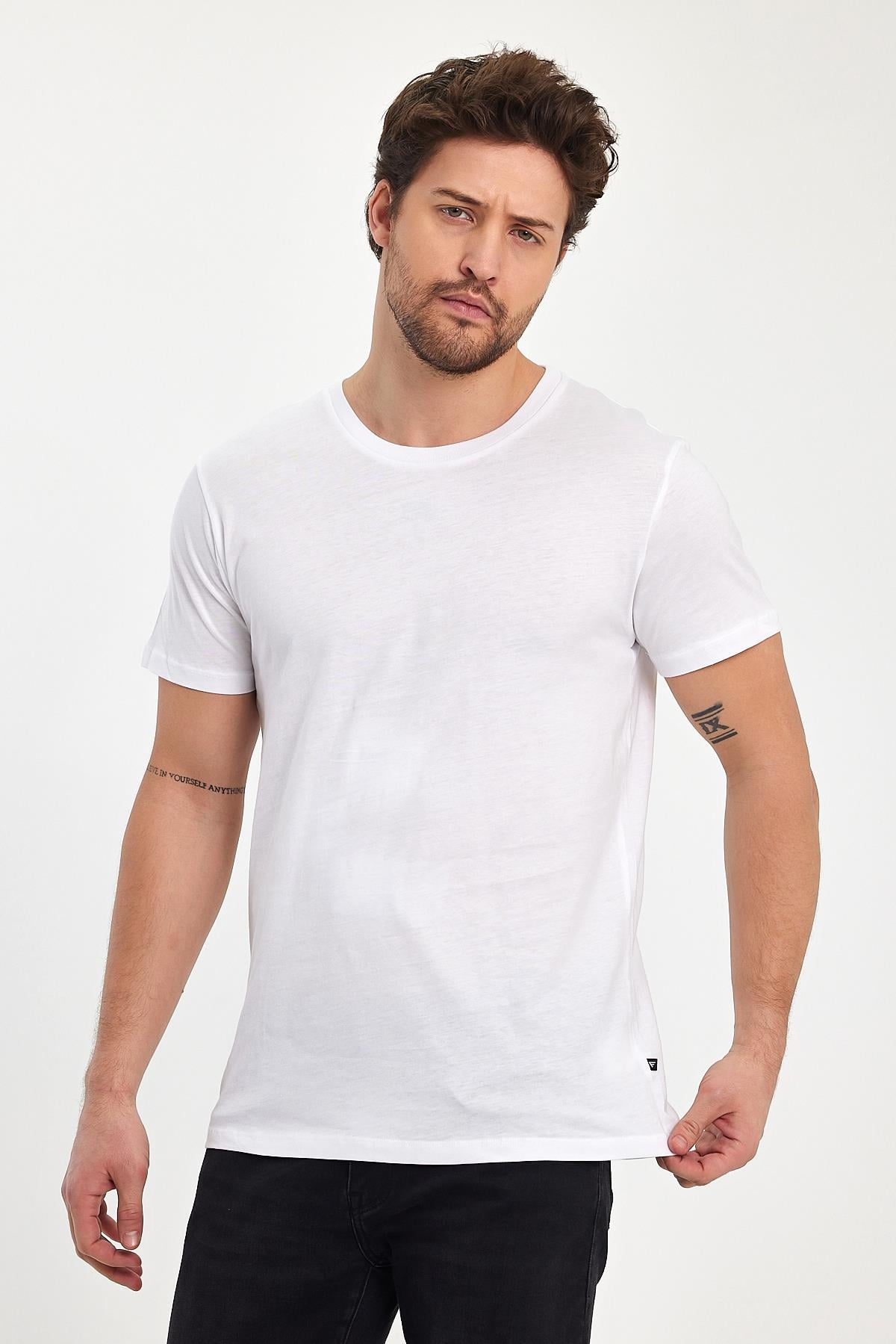FİHA/GAP-7010 ERKEK KOMPAK SIFIR YAKA T-SHIRT - BEYAZ 