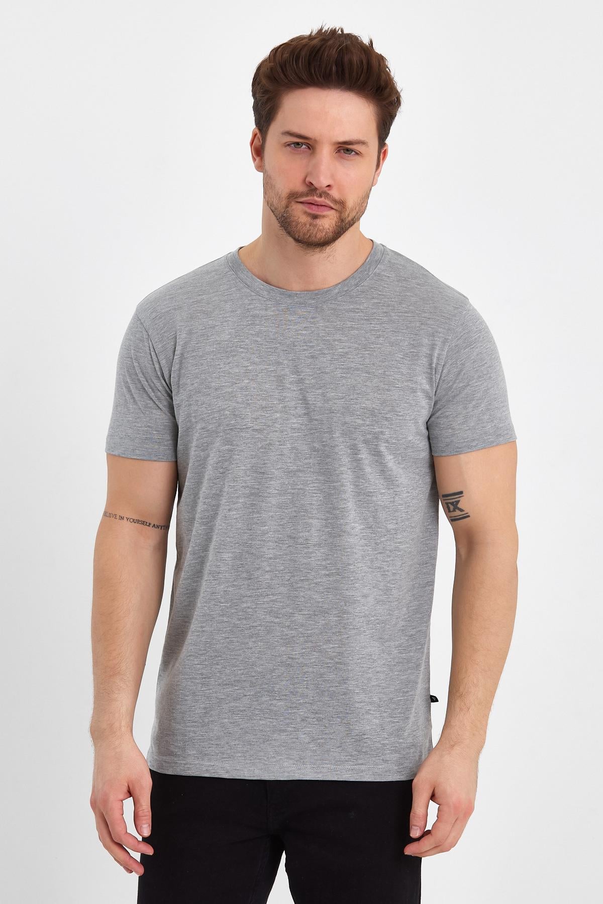 FİHA/GAP-7010 ERKEK KOMPAK SIFIR YAKA T-SHIRT - GRİ 