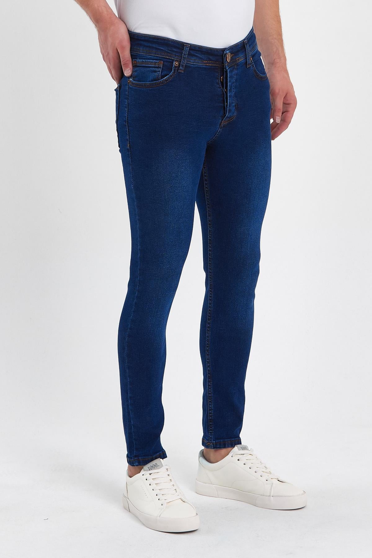 FİHA/GÖLÜK-8940 ERKEK DÜĞMELİ TAŞLI SKİNNY JEANS - KOYU MAVİ