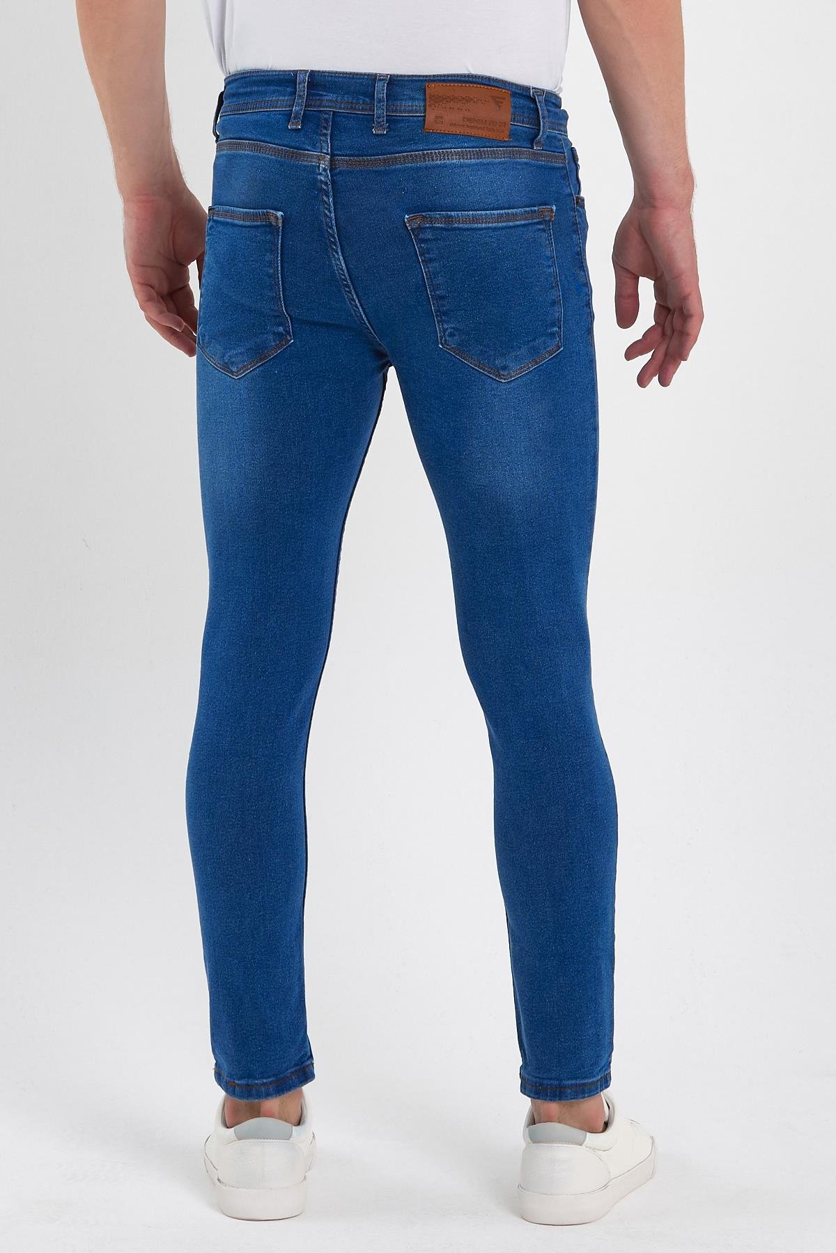 FİHA/GÖLÜK-8940 ERKEK DÜĞMELİ TAŞLI SKİNNY JEANS - MAVİ 