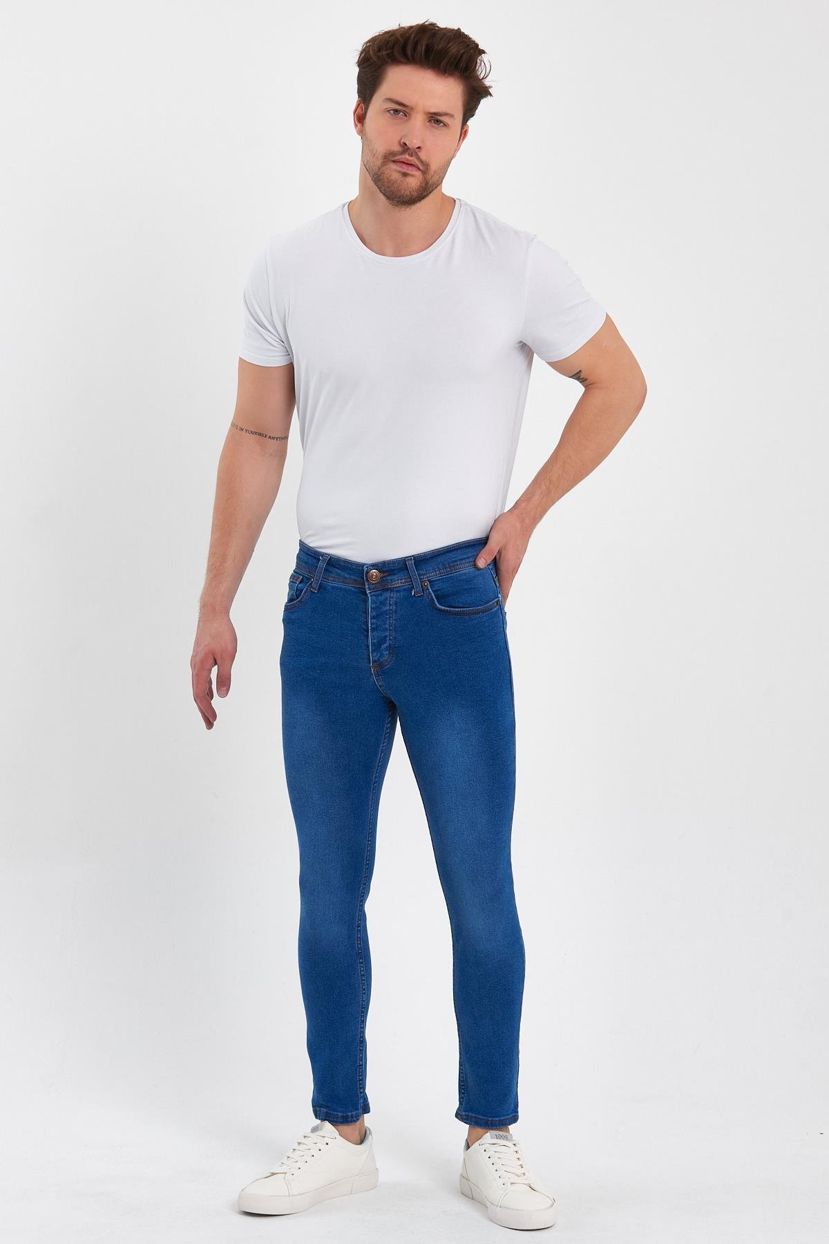 FİHA/GÖLÜK-8940 ERKEK DÜĞMELİ TAŞLI SKİNNY JEANS - MAVİ 