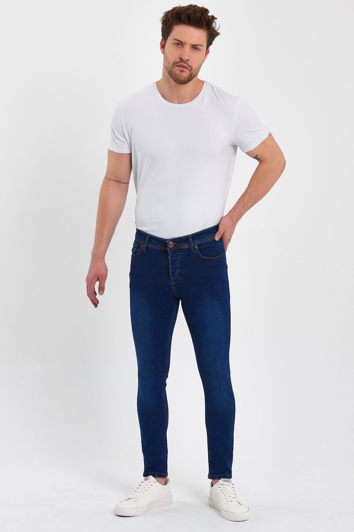 FİHA/GÖLÜK-8940 ERKEK DÜĞMELİ TAŞLI SKİNNY JEANS - KOYU MAVİ