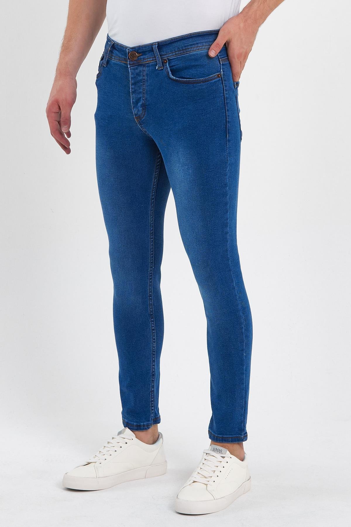 FİHA/GÖLÜK-8940 ERKEK DÜĞMELİ TAŞLI SKİNNY JEANS - MAVİ 
