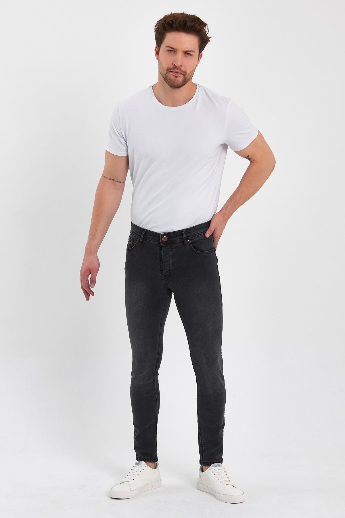 FİHA/GÖLÜK-8940 ERKEK DÜĞMELİ TAŞLI SKİNNY JEANS - ANTRASİT