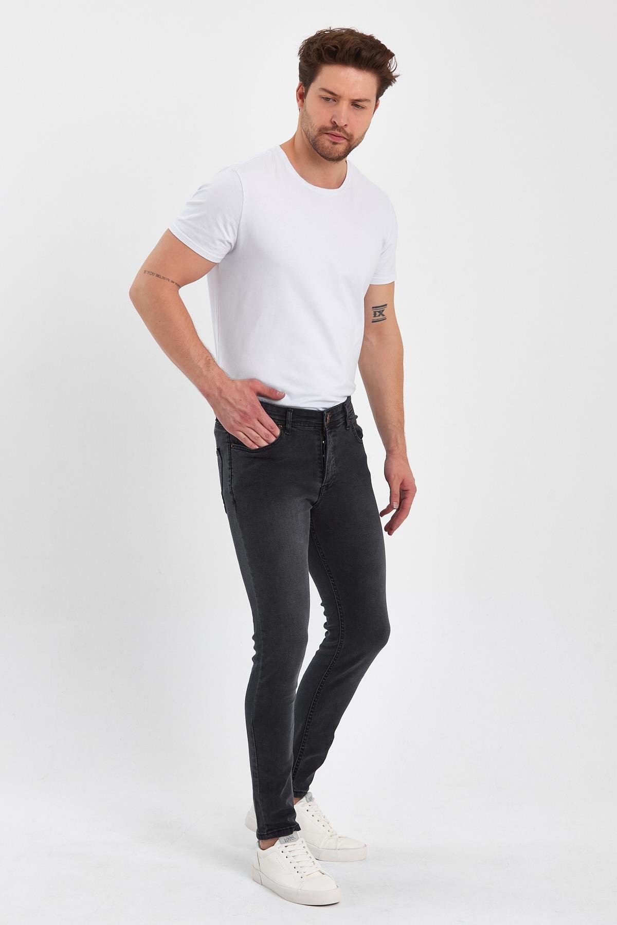 FİHA/GÖLÜK-8940 ERKEK DÜĞMELİ TAŞLI SKİNNY JEANS - ANTRASİT